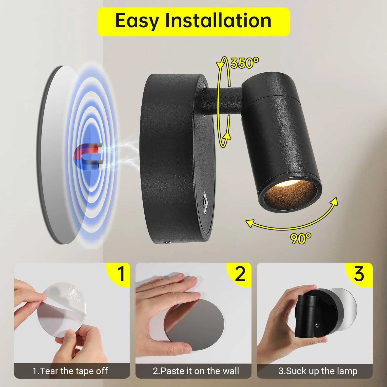 Kambo LED Lámpara de Pared Recargable 4000mAh con Control Remoto y Temporizador, 2 Pieza