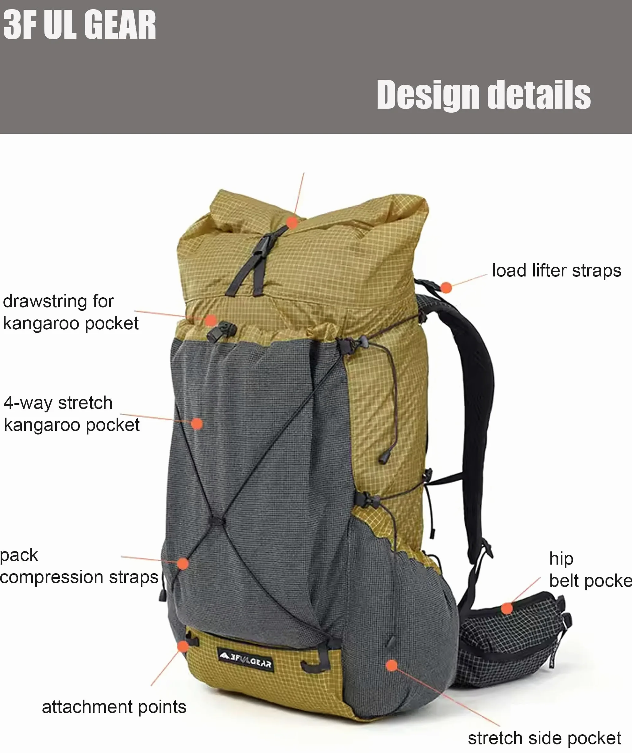 3F UL GEAR 30L + 10L UHMWPE Mochila de senderismo ultraligera impermeable mochila de senderismo al aire libre camping mochila de viaje para hombres mujeres (gris galaxia, grande)