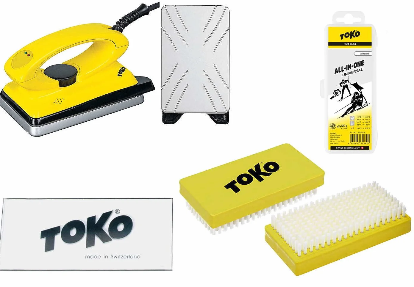 Toko - Set de cera con 4 piezas para esquís, con plancha para cera, apto para esquí alpino, nórdico y snowboard