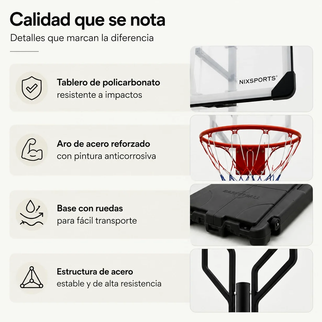 Canasta de Baloncesto portátil Regulable con Ruedas – Base rellenable, aro metálico con Red Tricolor – Uso jardín y Exterior