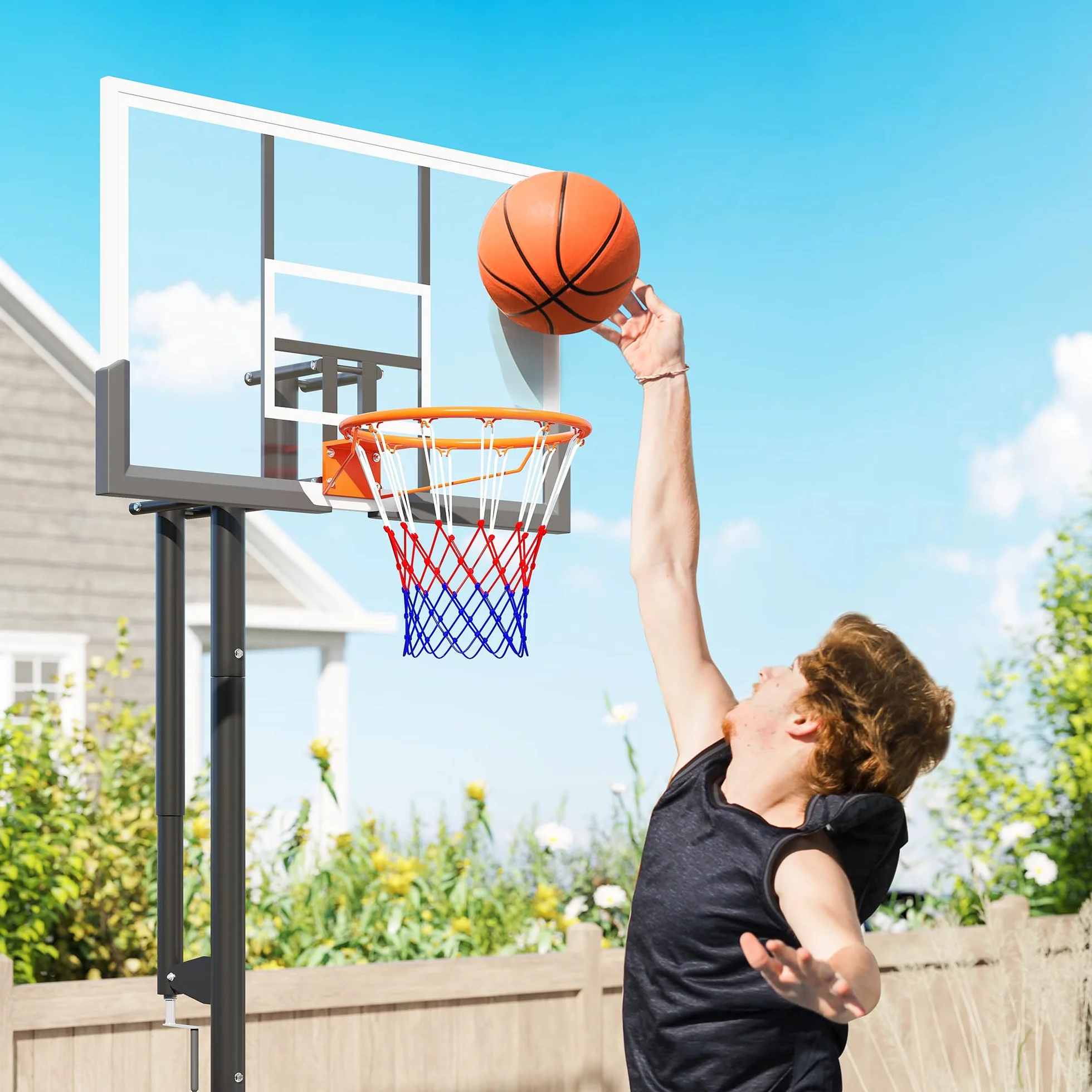 SPORTNOW Canasta de Baloncesto Exterior Altura Ajustable 230-305 cm Tablero Irrompible 120 cm Aro 48 cm