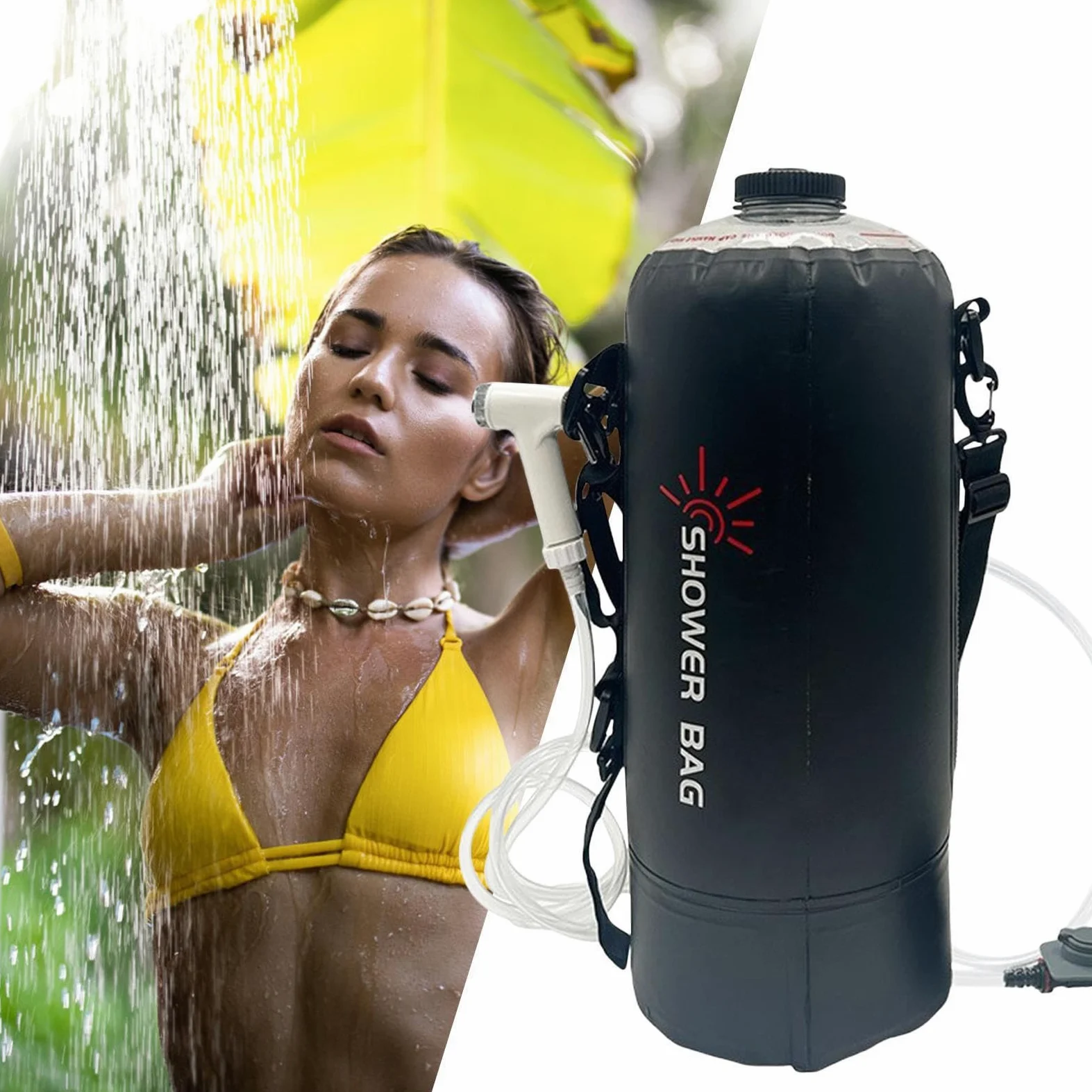 Ducha Camping Al Aire Libre Calentamiento Solar Manguera Desmontable | Duchas Solares Portátiles Para Acampar Cabezal Intercambiable para Senderismo, Natación, Aire Libre y Overlanding