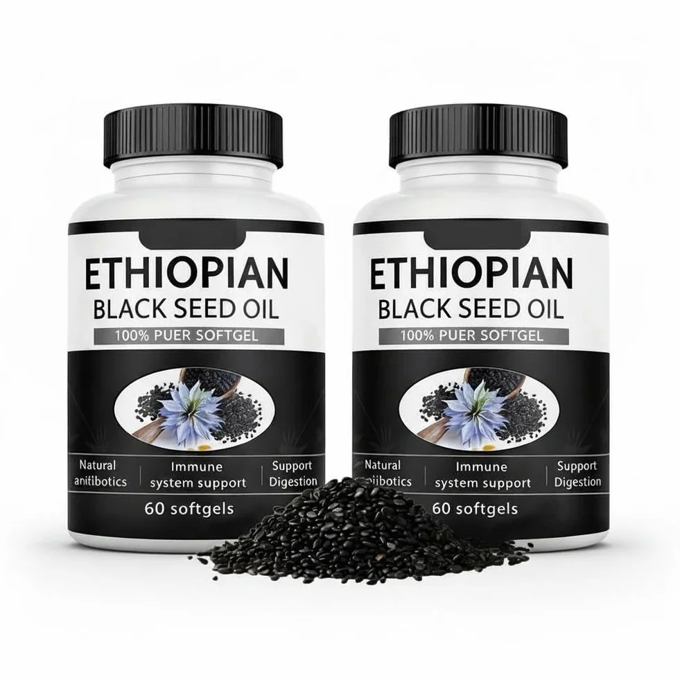Cápsulas de aceite de semilla negra etíope 4.64% timoquinona, orgánico, prensado en frío