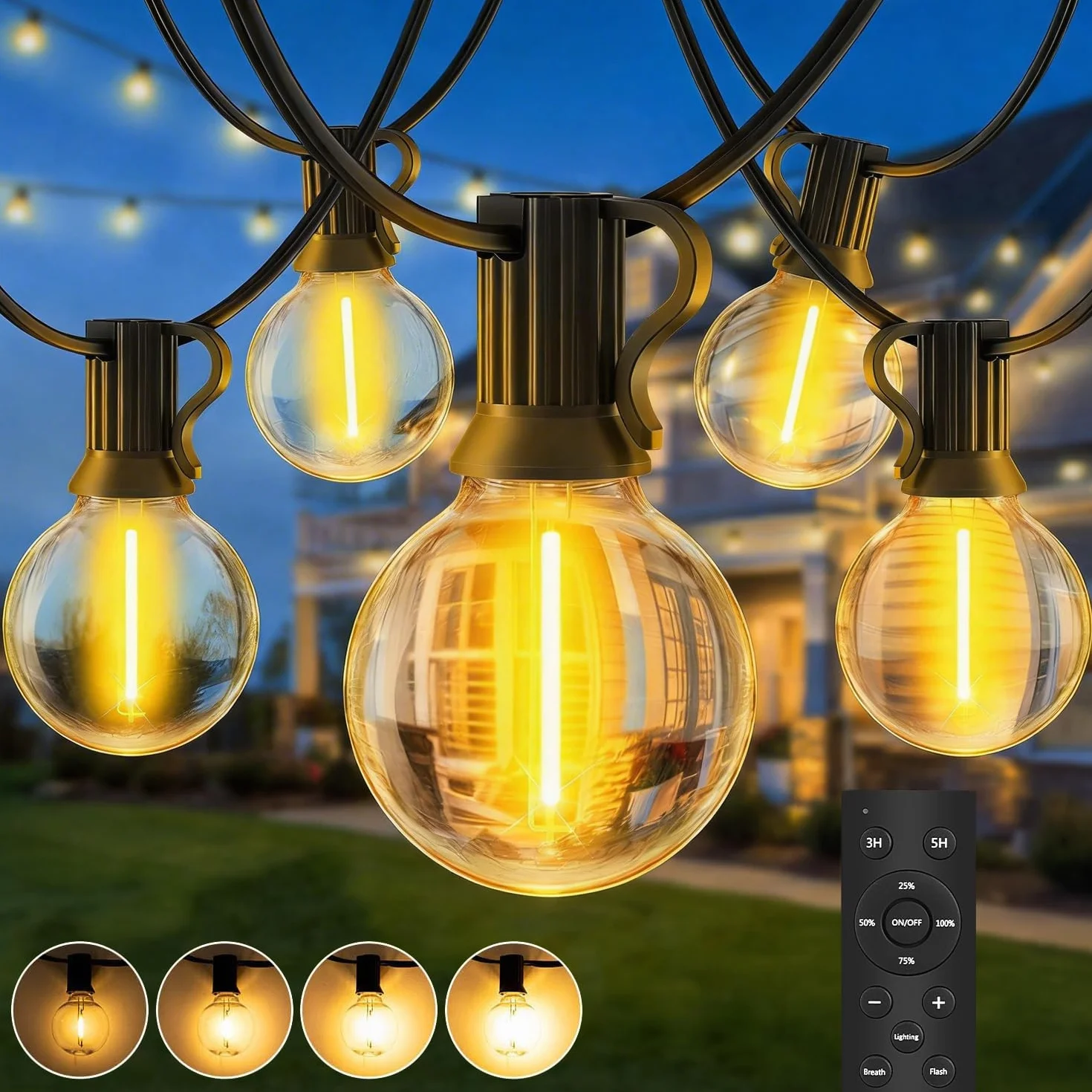 Guirnaldas Luces Exterior LED 20M G40 IP44 Impermeable Cadena de Luz Jardin