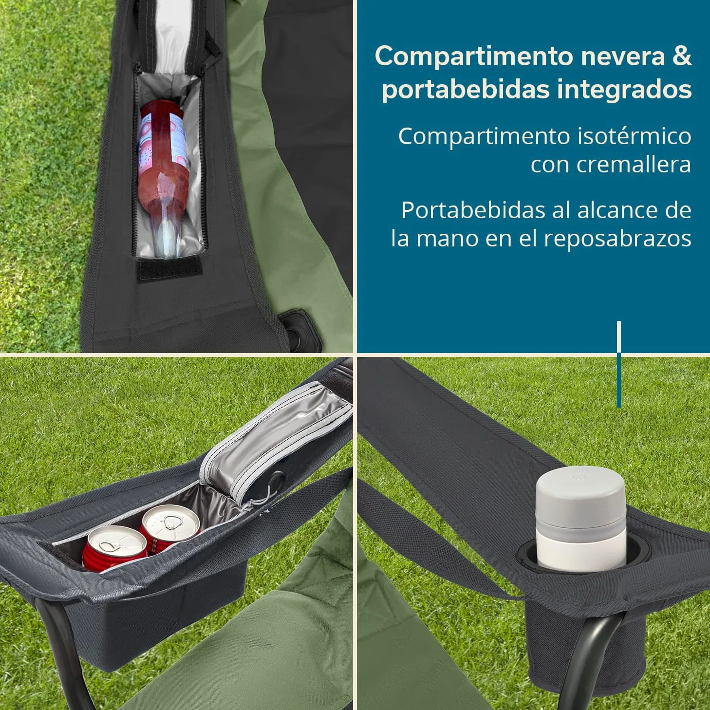 skandika Relax Comfort Silla de Camping - cómoda, Plegable y con portabebidas - máx. Peso Usuario de 150 kg - Bolsa de Transporte (Verde/Gris)
