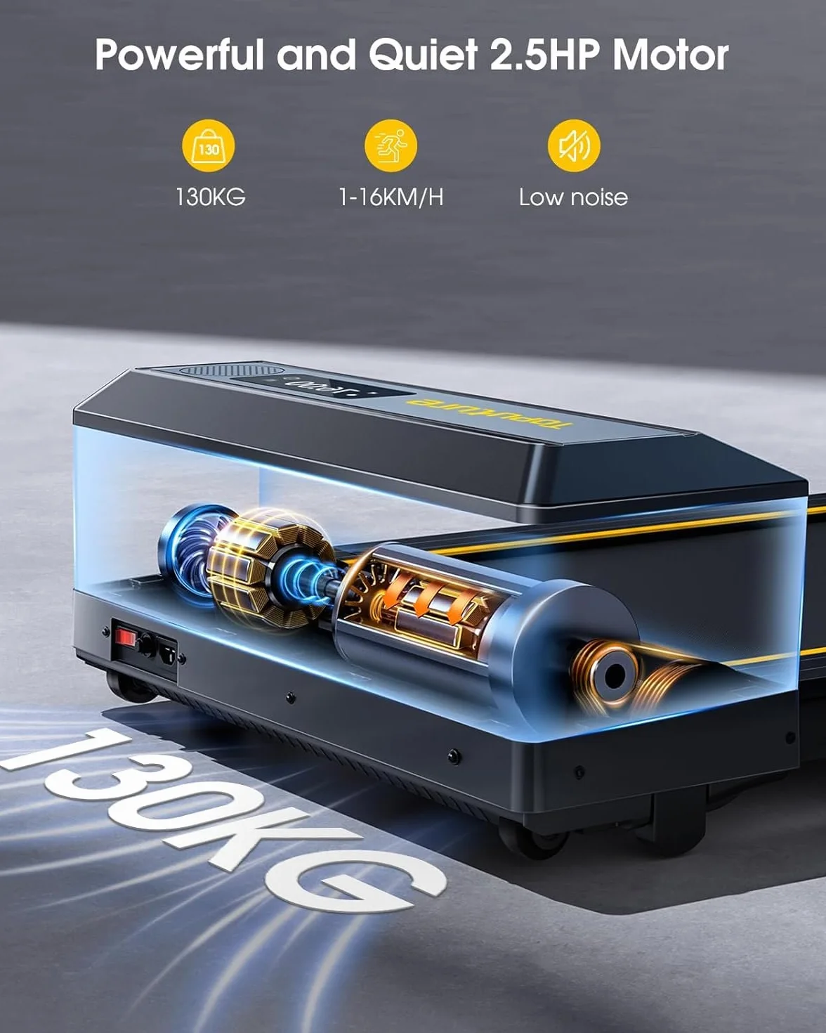TOPUTURE Cinta de Correr Plegable, 2.5HP Hogar Cinta de Correr para el Debajo del Escritorio, Frecuencia Cardíaca,130 KG, 16KM/H, Dual Pantalla, Bocina Bluetooth, App (Negro - Sin inclinación)