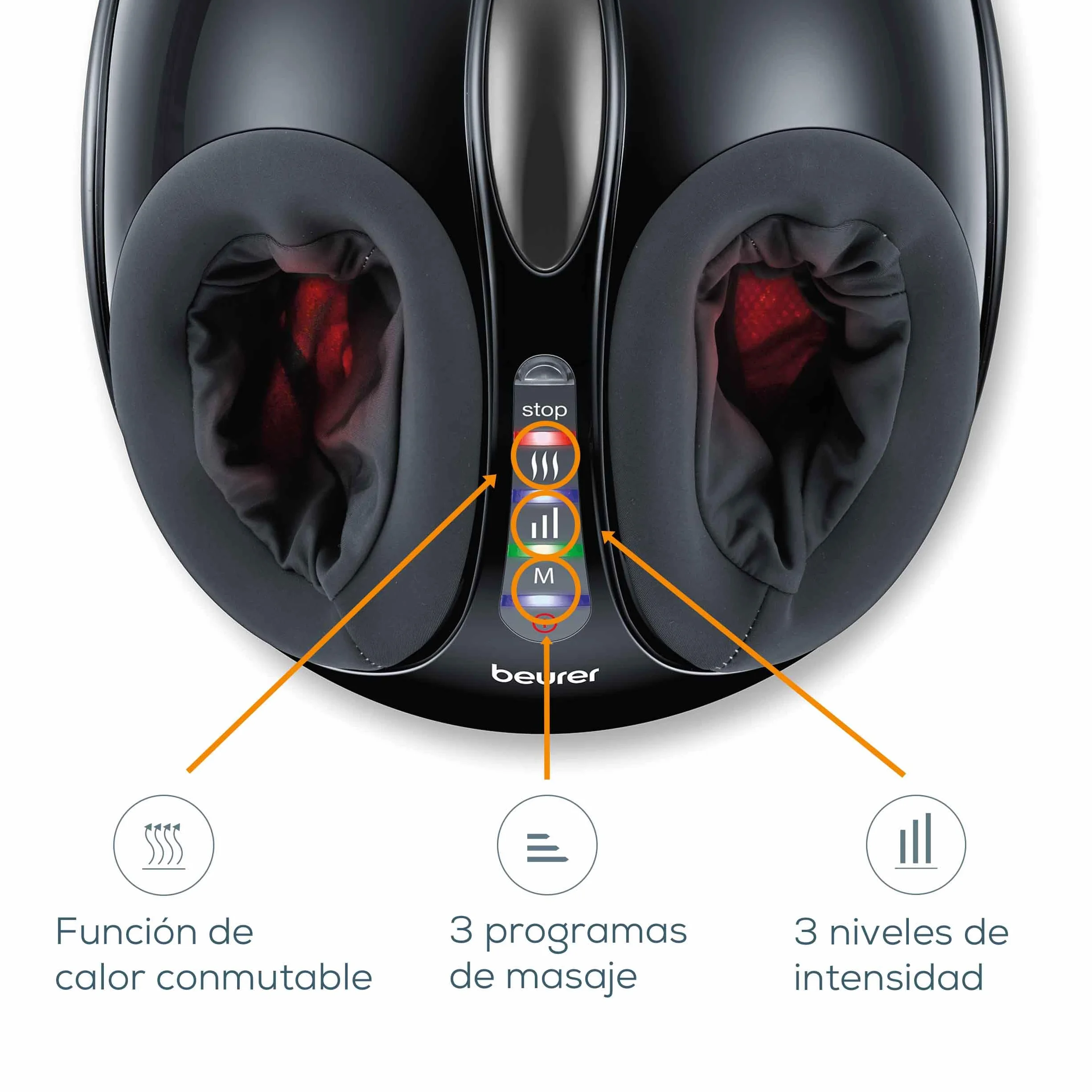 Beurer FM 90 Masajeador de pies Shiatsu, masaje por compresión de aire con calor conmutable, 3 programas de masaje