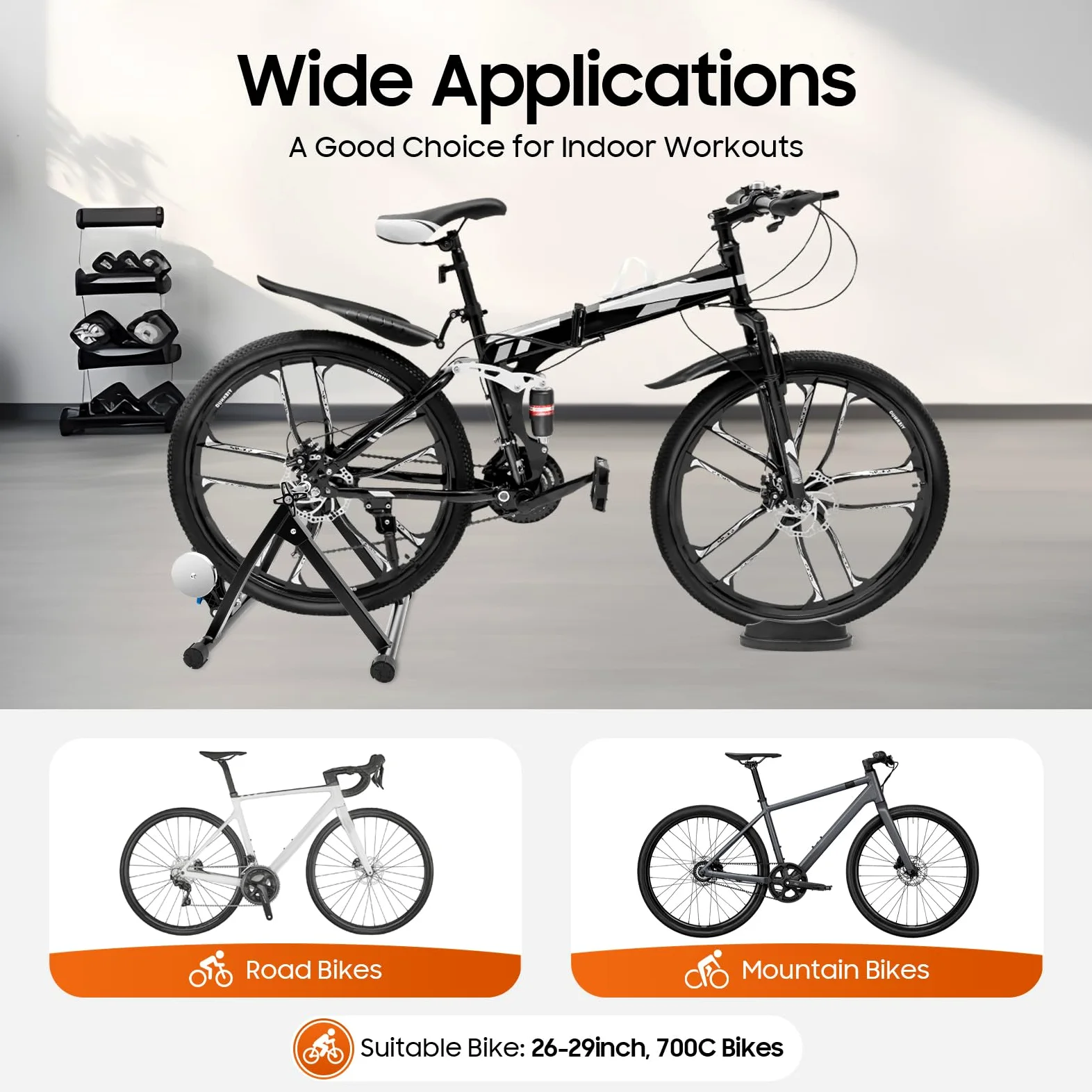 Rodillo de entrenamiento plegable de acero, resistencia de 5 niveles con cierre rápido, base de rueda delantera, para bicicletas de 26 a 29 pulgadas, 700 C, entrenamiento en casa o interior