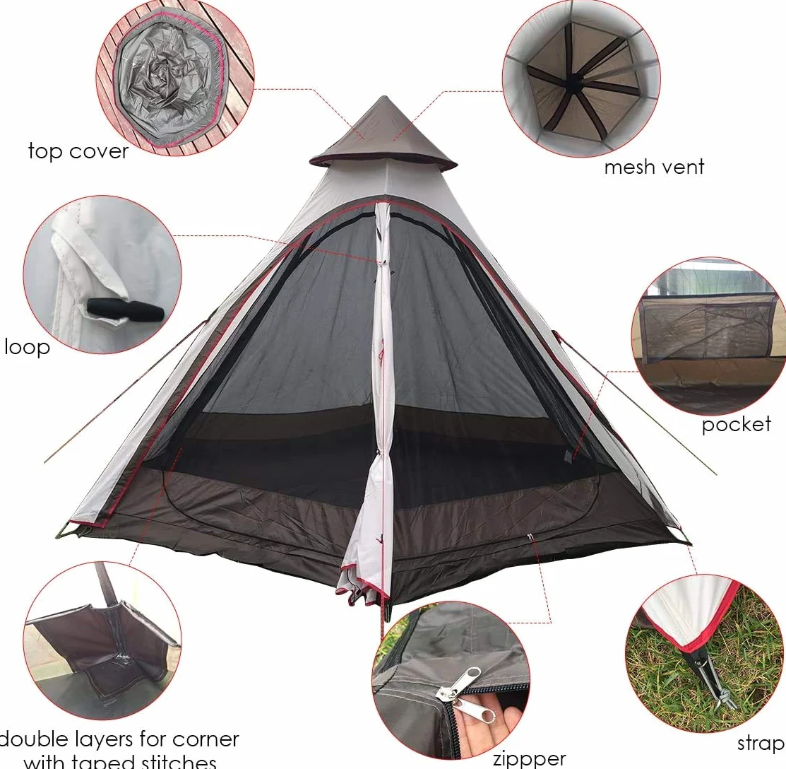 TentHome Tipi - Tienda de campaña para camping al aire libre, senderismo, caza, 380 cm, 380 cm, 12,5 pies, doble capa, para camping, al aire libre