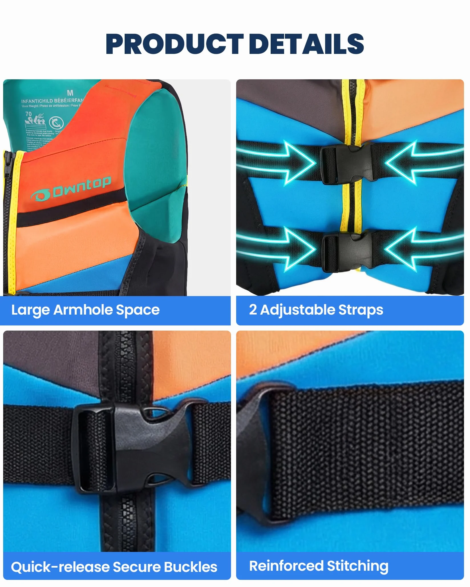 Owntop Chaleco de Ayuda a la Flotabilidad para Adolescentes y Niños - Chaleco de Natación Juventud Unisex, Chaleco de Flotabilidad Ajustable con Hebillas de Seguridad para Pesca, Kayak y Vela