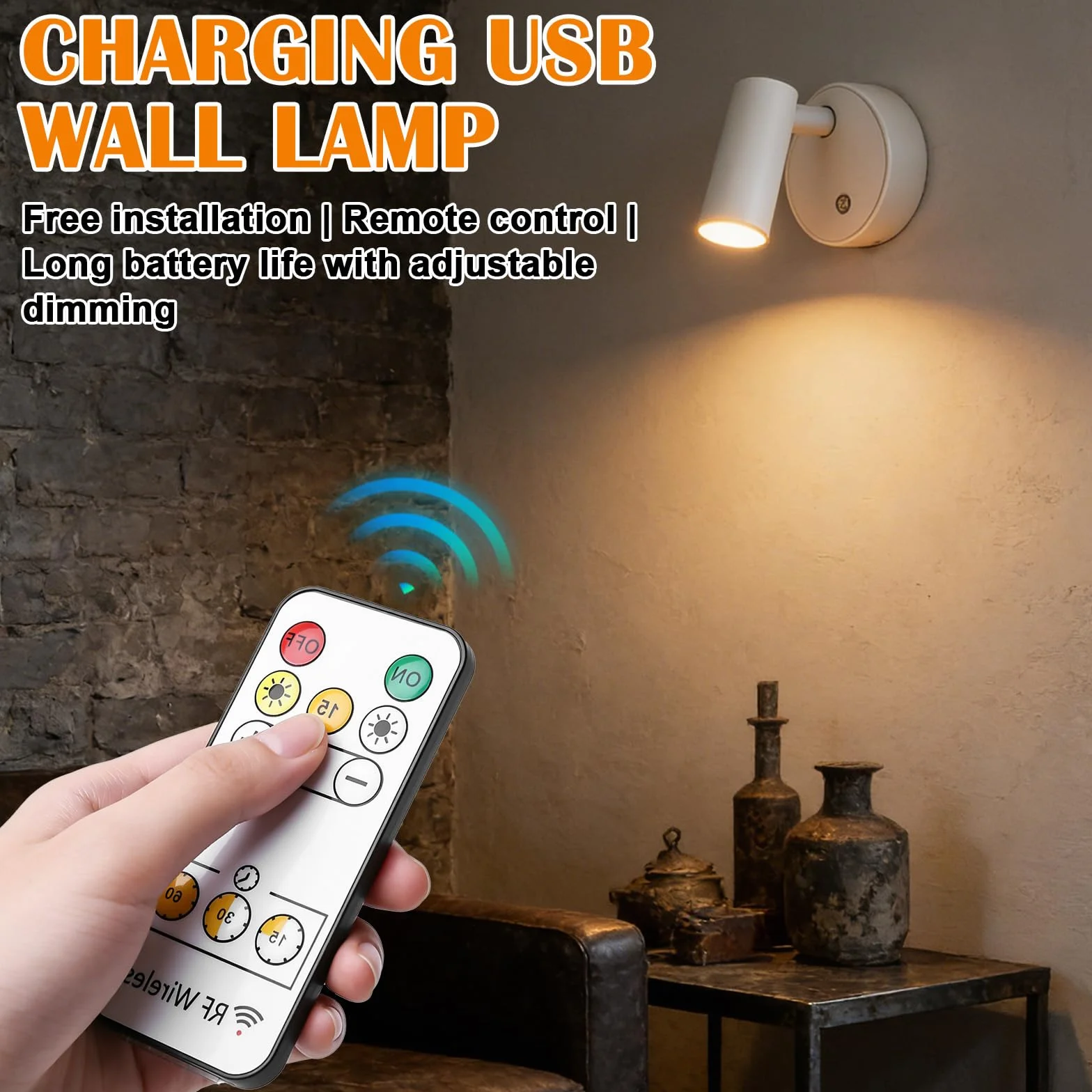 Focos LED para interiores con mando a distancia, 3 temperaturas de color, recargables, regulables, blanco
