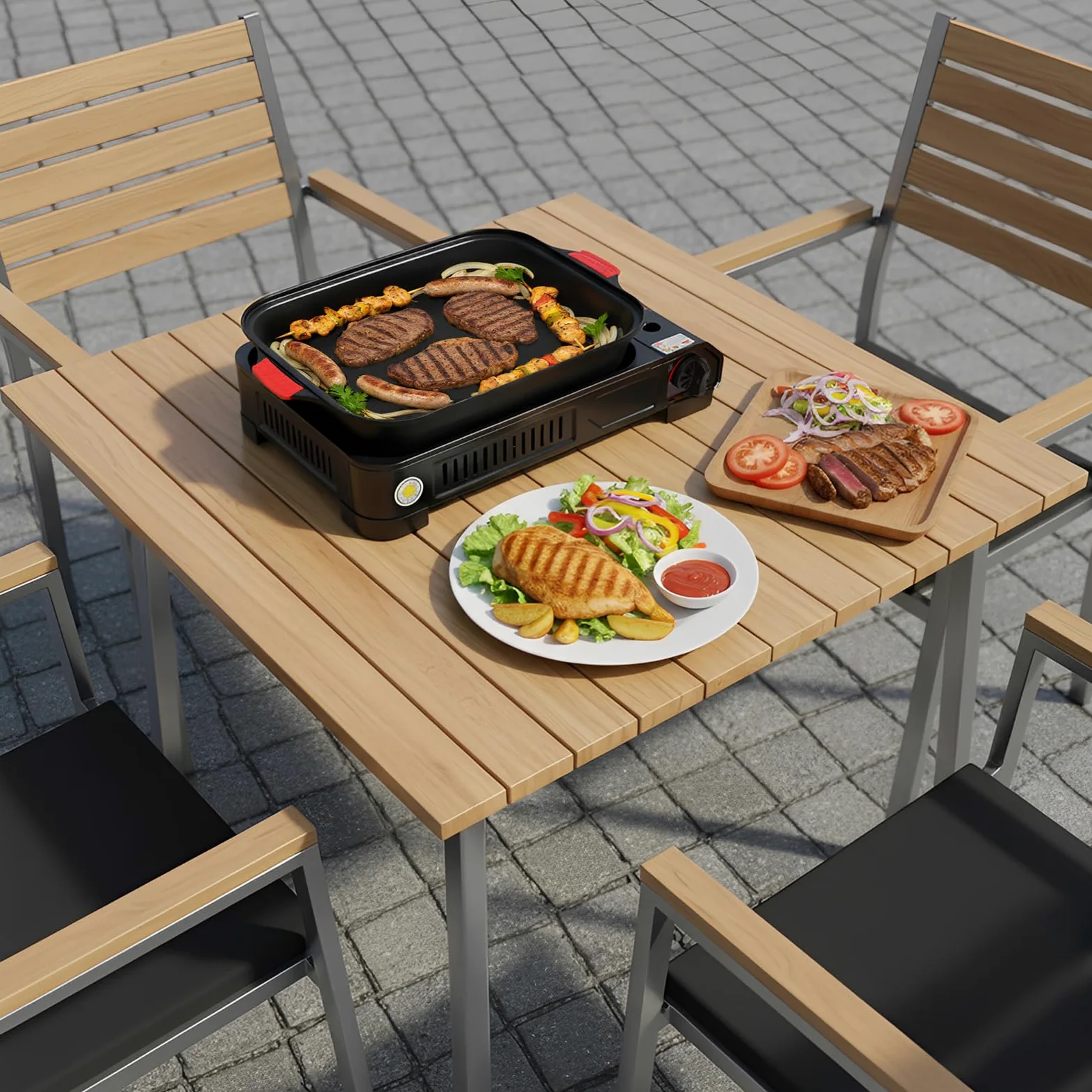 Barbacoa de gas de camping de 2100 W, hornillo de gas para camping, hornillo de gas portátil para exteriores, parrilla de mesa para exteriores, placa de calor integrada, sistema de encendido