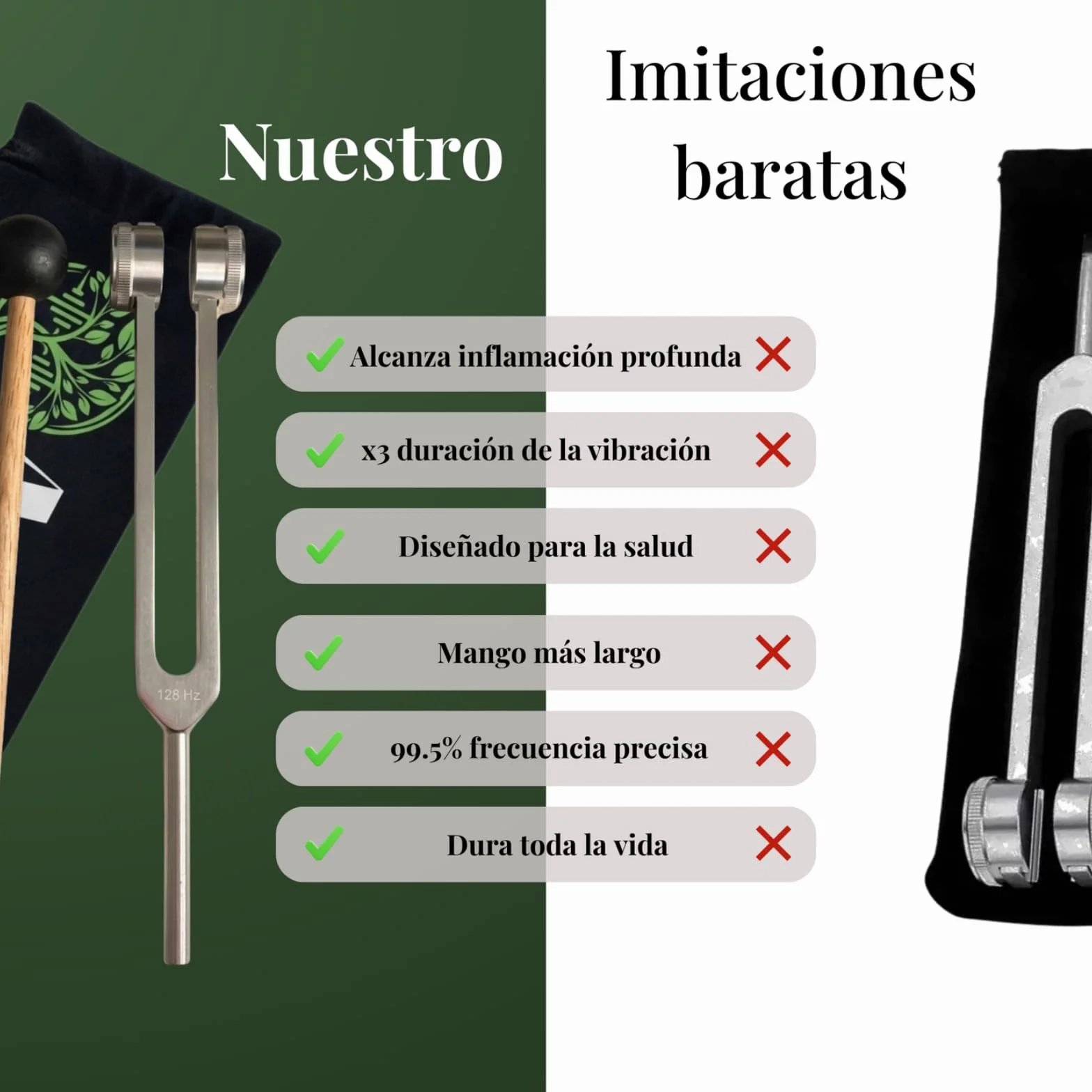 Lumyra Diapasón de Aluminio 128Hz Juego Completo con Martillo de Silicona