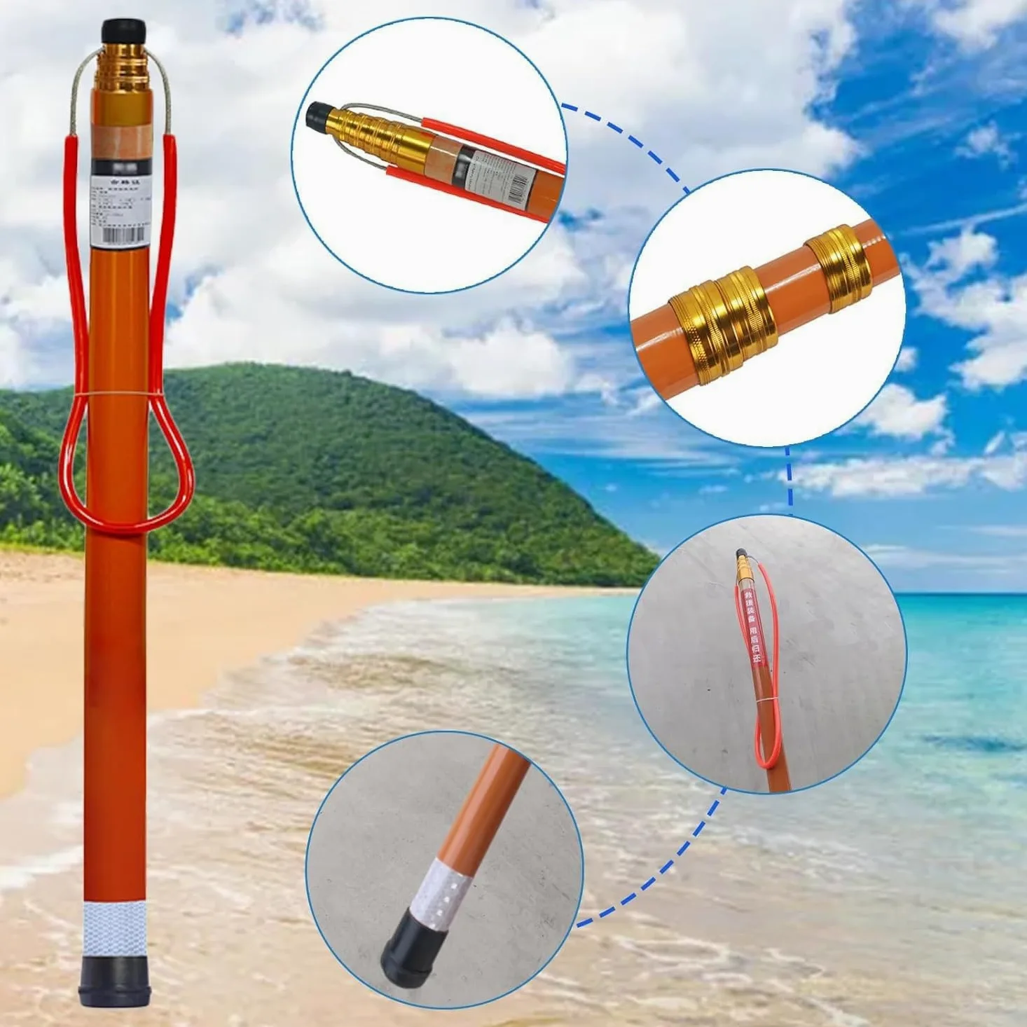 Barra de rescate telescópica para seguridad en la piscina, equipo de prevención de ahogamientos de fibra de vidrio con diseño reflectante luminoso para playa, lago, yate