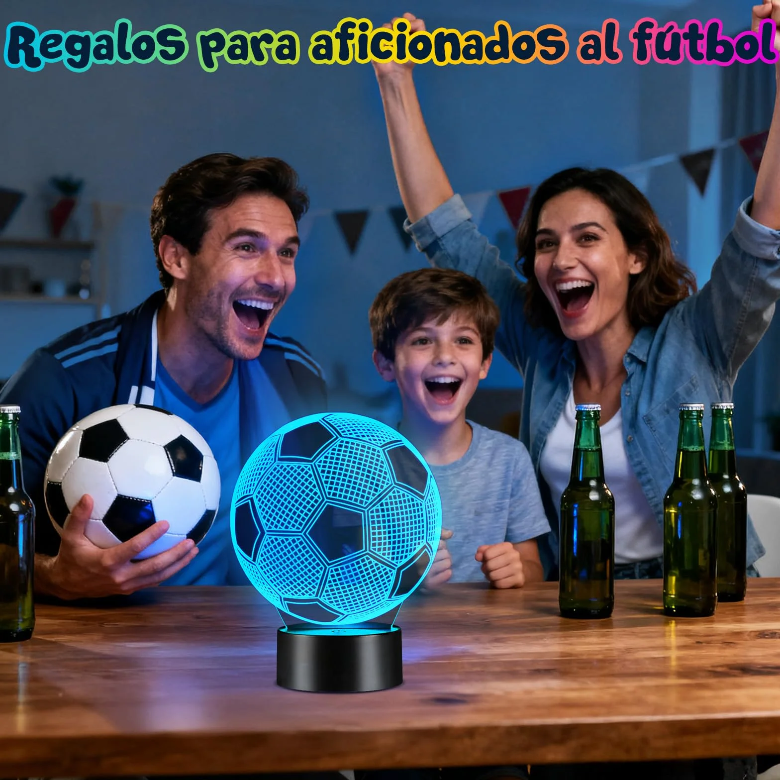 Linkax Luz Nocturna 3D Fútbol Infantil LED 16 Colores Control Remoto Táctil