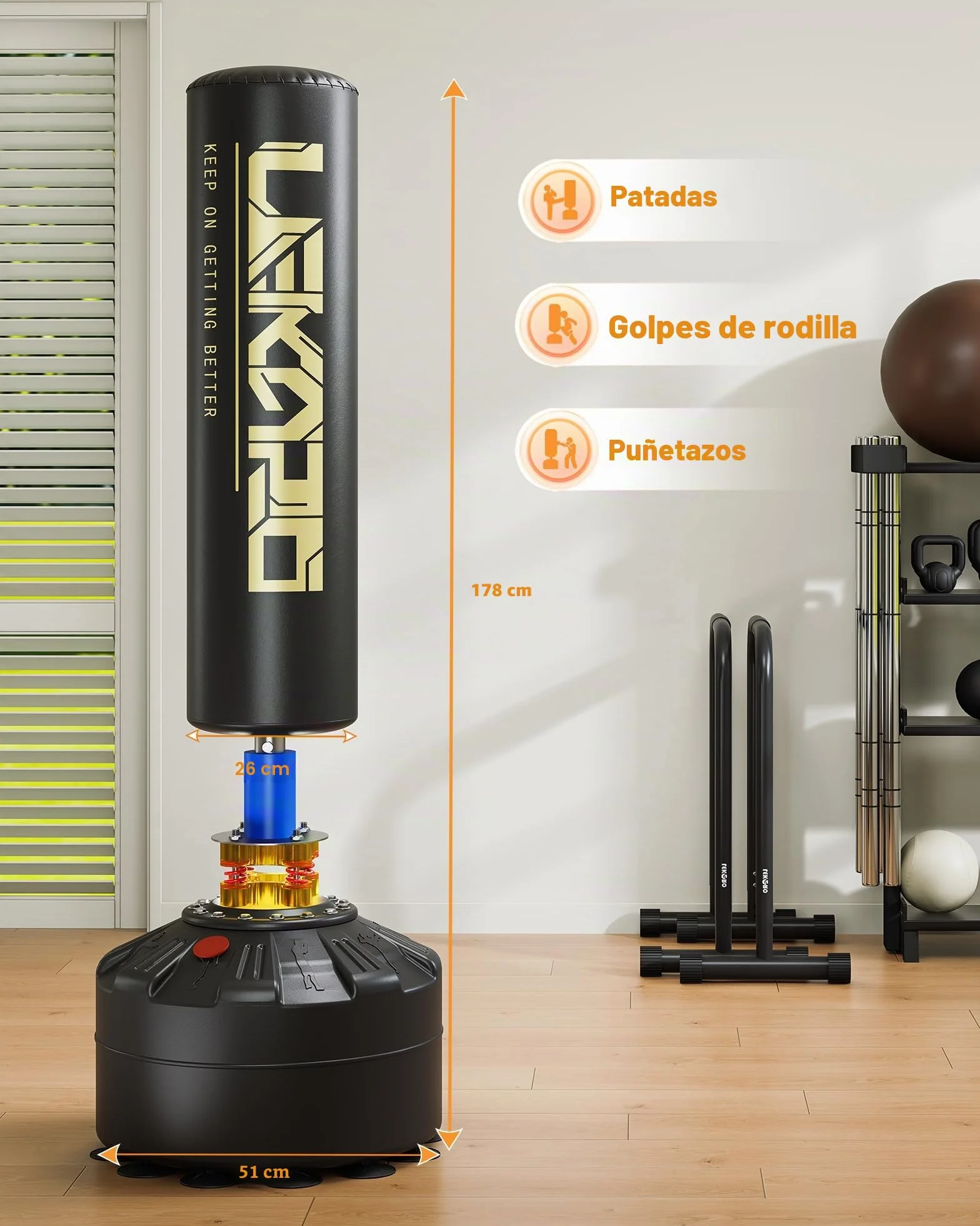 Saco de Boxeo de Pie para Adultos, Fitness Boxeo Saco de Arena, con Base de Succión, Fitness en casa