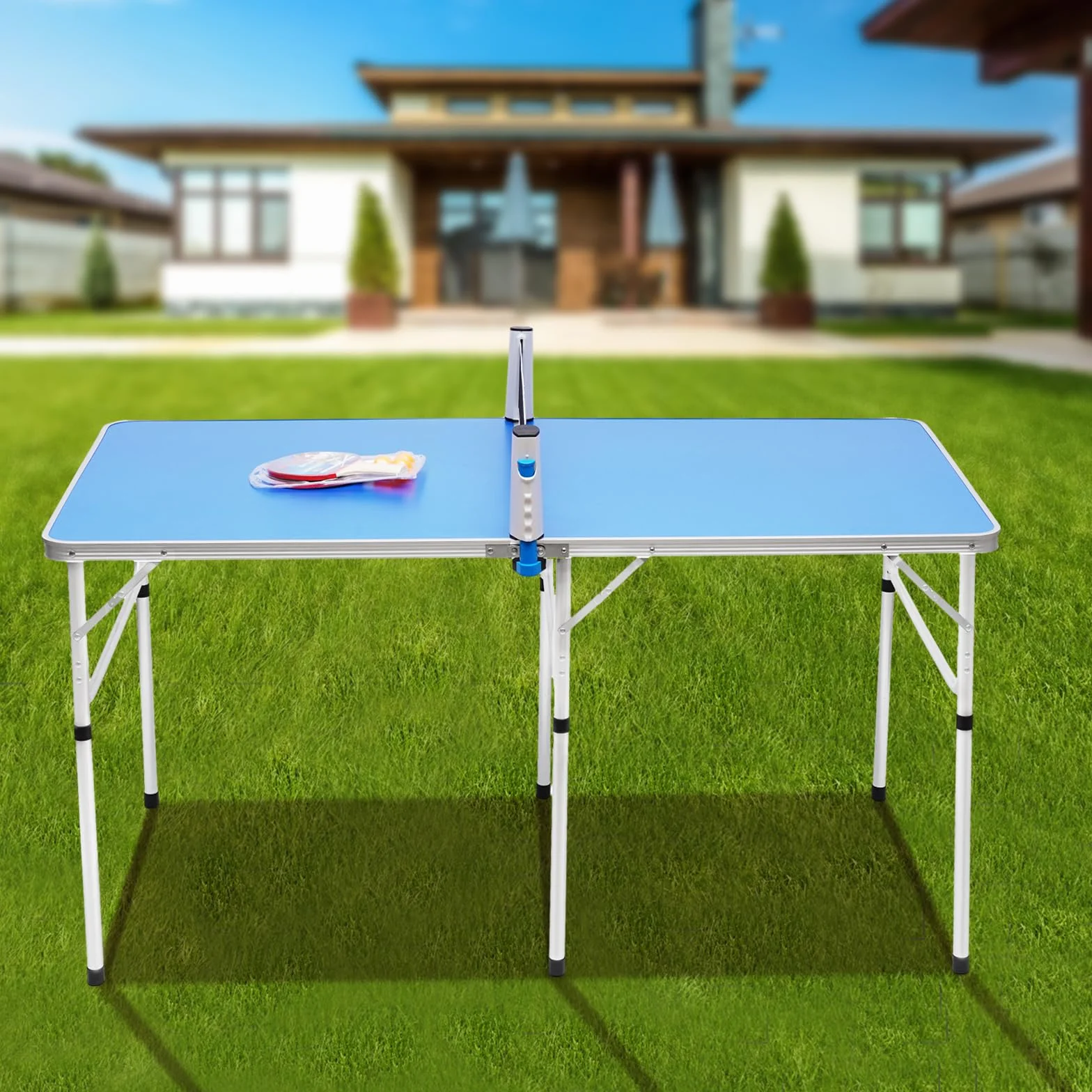 Mesa de ping pong plegable de aluminio MDF, estable y ahorra espacio, mesa de ping pong multifuncional para interior y exterior para familia, niños, camping en casa