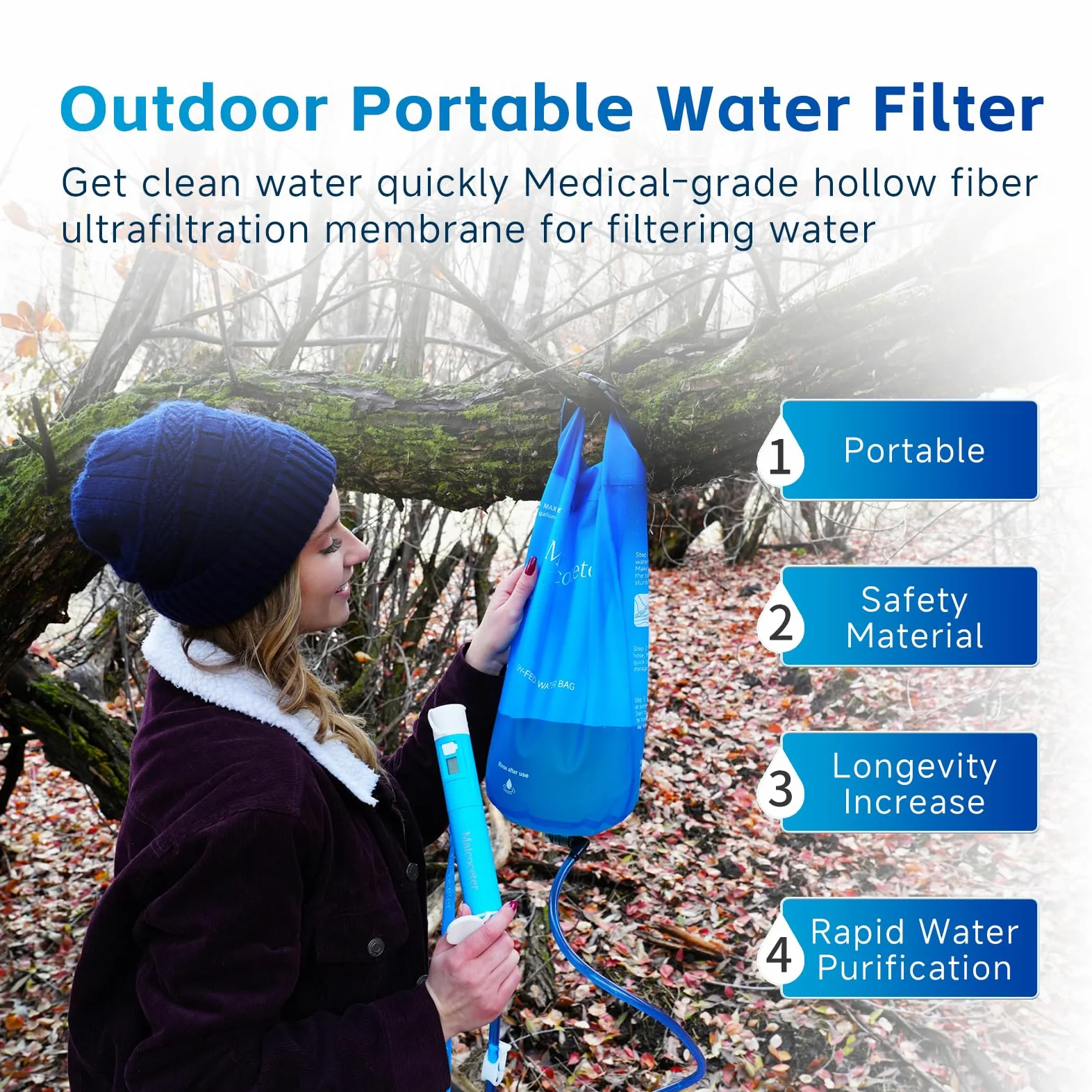 Pajita con filtro de agua por gravedad UV, sistema de filtración de agua portátil, preparación para emergencias, suministros de camping, purificador de agua, purificador de agua, supervivencia para