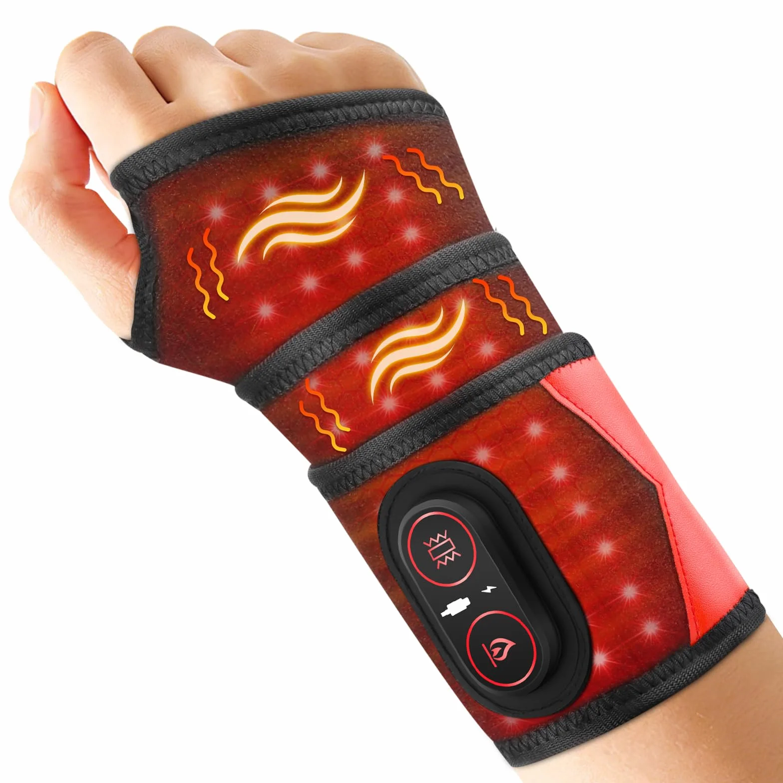Almohadilla Térmica Para Muñeca Inalámbrica Con Vibración, Soporte Térmico Para Muñeca Portátil Con Luz Roja 660nm, 3 Niveles De Calor, 3 Modos De Vibración, Batería Integrada 3000mAh, Longitud 69cm
