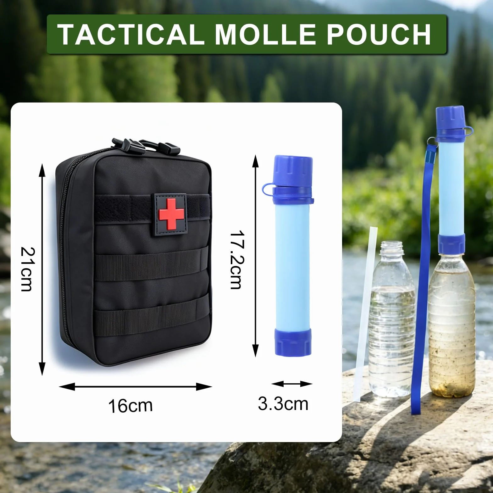 Kit de Supervivencia de Emergencia 13 en 1 con Filtro de Agua de Supervivencia para Senderismo, Camping y Viajes