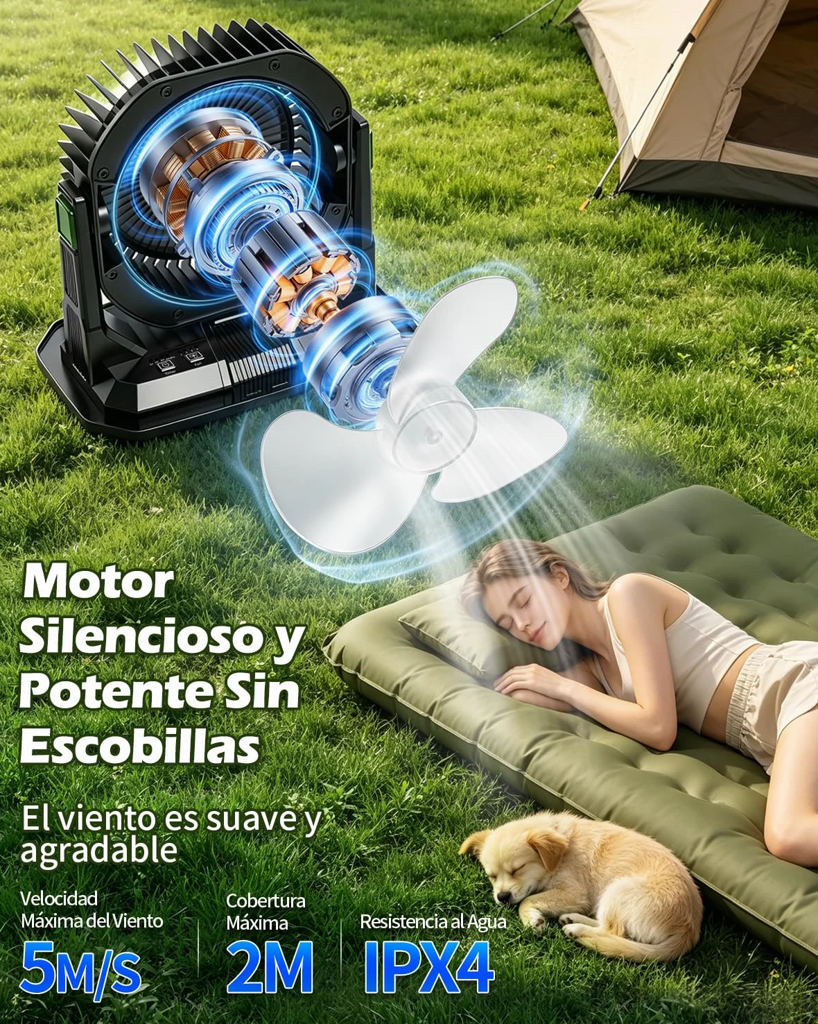 yAyusi 10L Ventilador Nebulizador Portátil Grande para Exteriore con Luz RGB, 3-en-1 20000mAh Ventilador Recargable con Control Remoto y Temporizador,4 Velocidade Modo Pulverización para Patio (Verde)