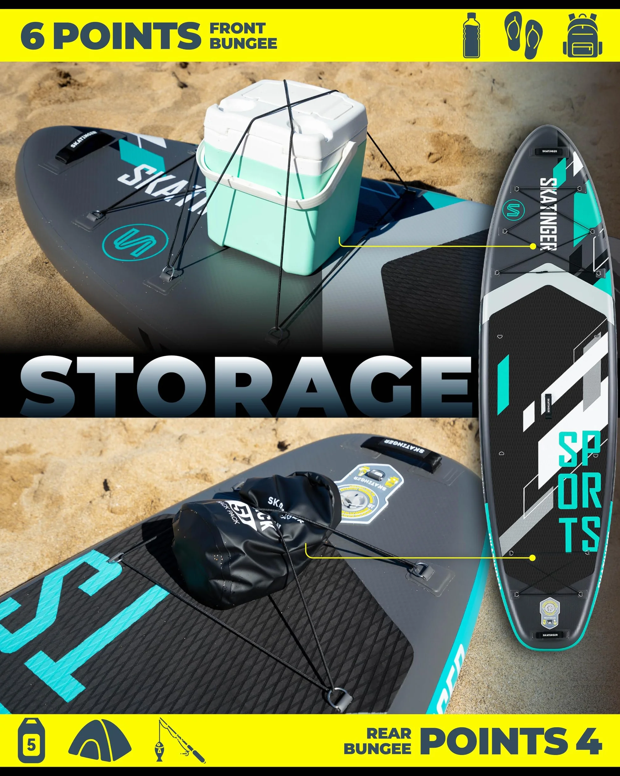 Skatinger Tabla de remo inflable súper ancha de 11 pies 6 x 35 pulgadas, tabla de surf de remo ancha ultra estable para 2 + 1 personas/familia/tamaño grande con correa para el hombro, mochila de 100