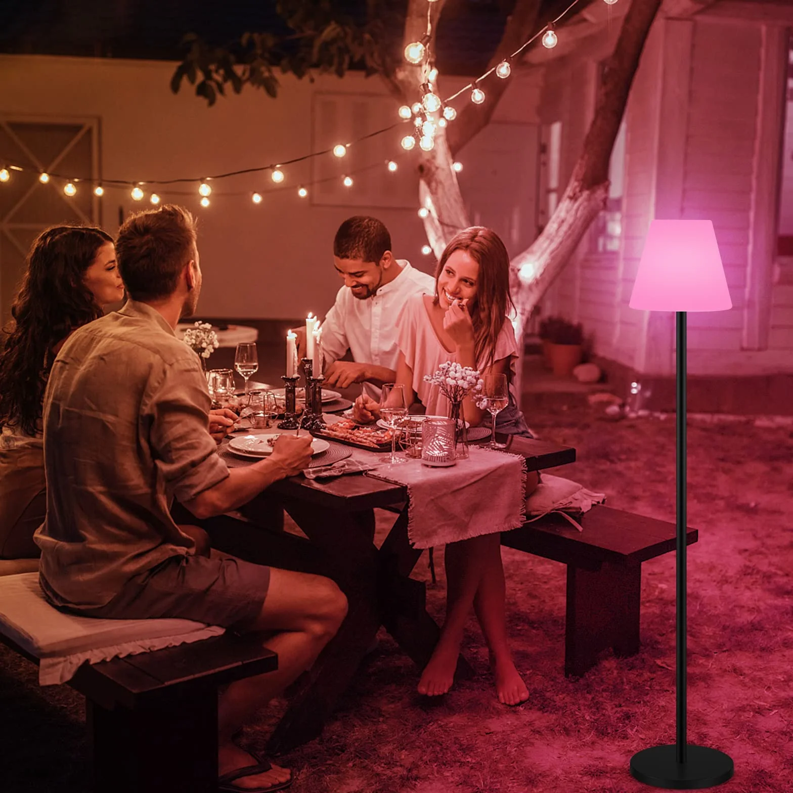 Lámpara de pie solar LED impermeable recargable USB con sensor de luz regulable para exteriores jardín