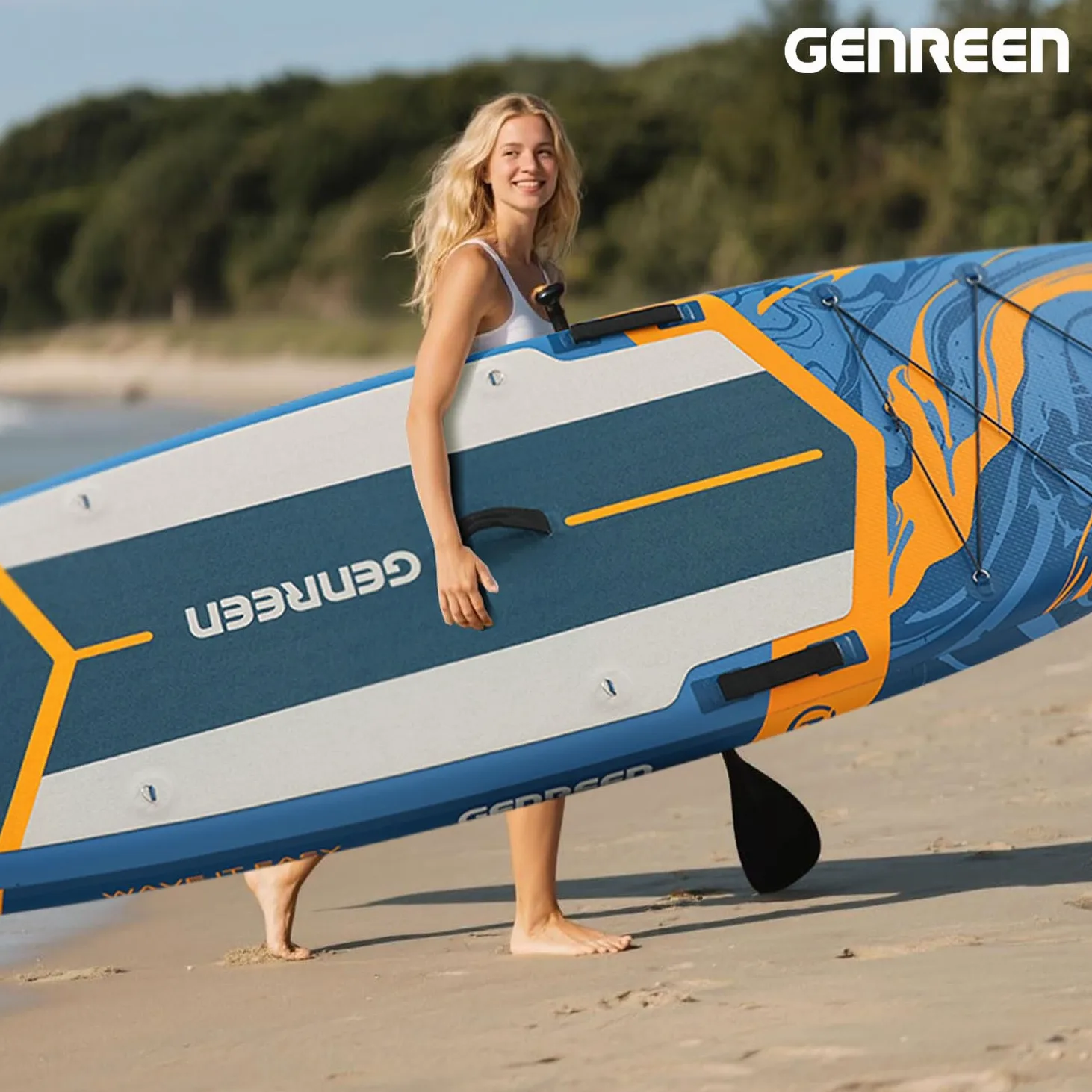 Tabla de surf de remo, tabla de remo inflable de 11 pies con accesorios de SUP, cubierta antideslizante, doble capa de PVC, patrón Monstera, tabla de paddle de 33 pulgadas extra ancha estable