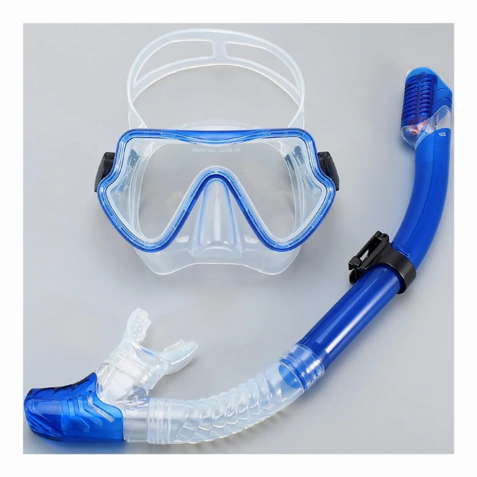 Kit de de Buceo Máscaras de Buceo, Equipo de Snorkel, Falda de Silicona para Adultos, Gafas antivaho, Equipo para Piscina Buceo(Blue Set)