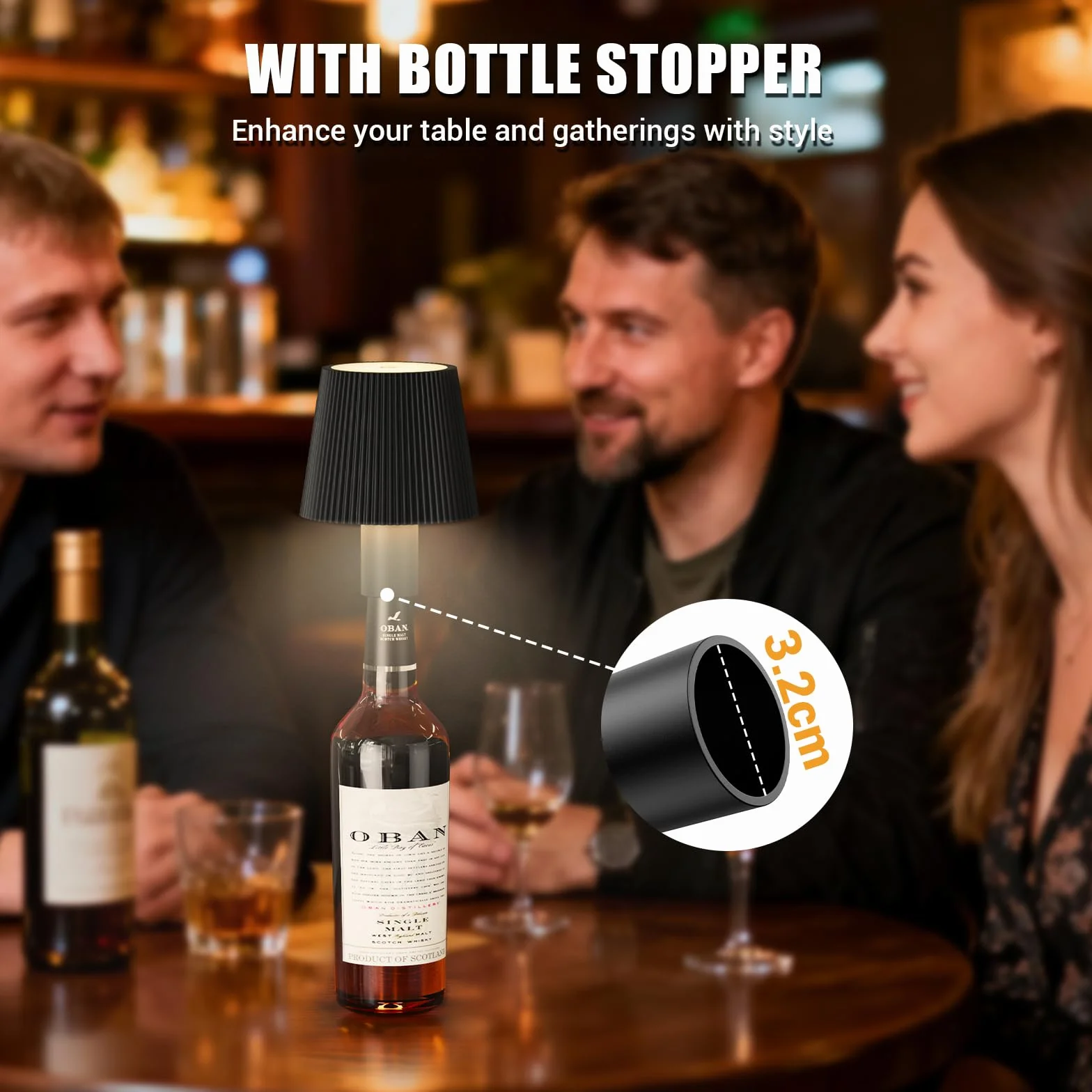 Lámpara de Mesa LED Inalámbrica Recargable con USB-C, Regulable, Negro