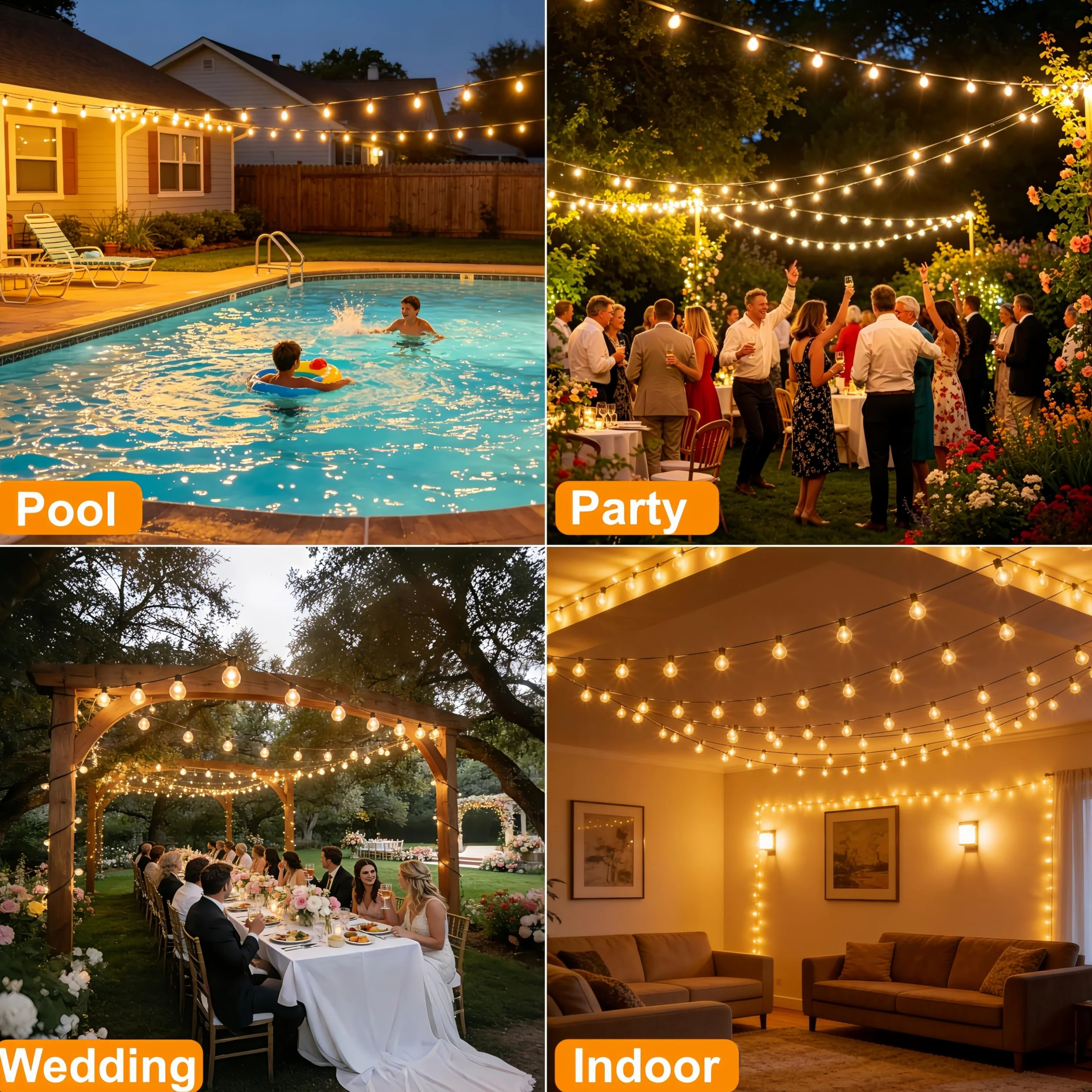 Guirnalda Luces Exterior 30M IP45 Impermeable Led 2700K Blanco Cálido Jardín Patio