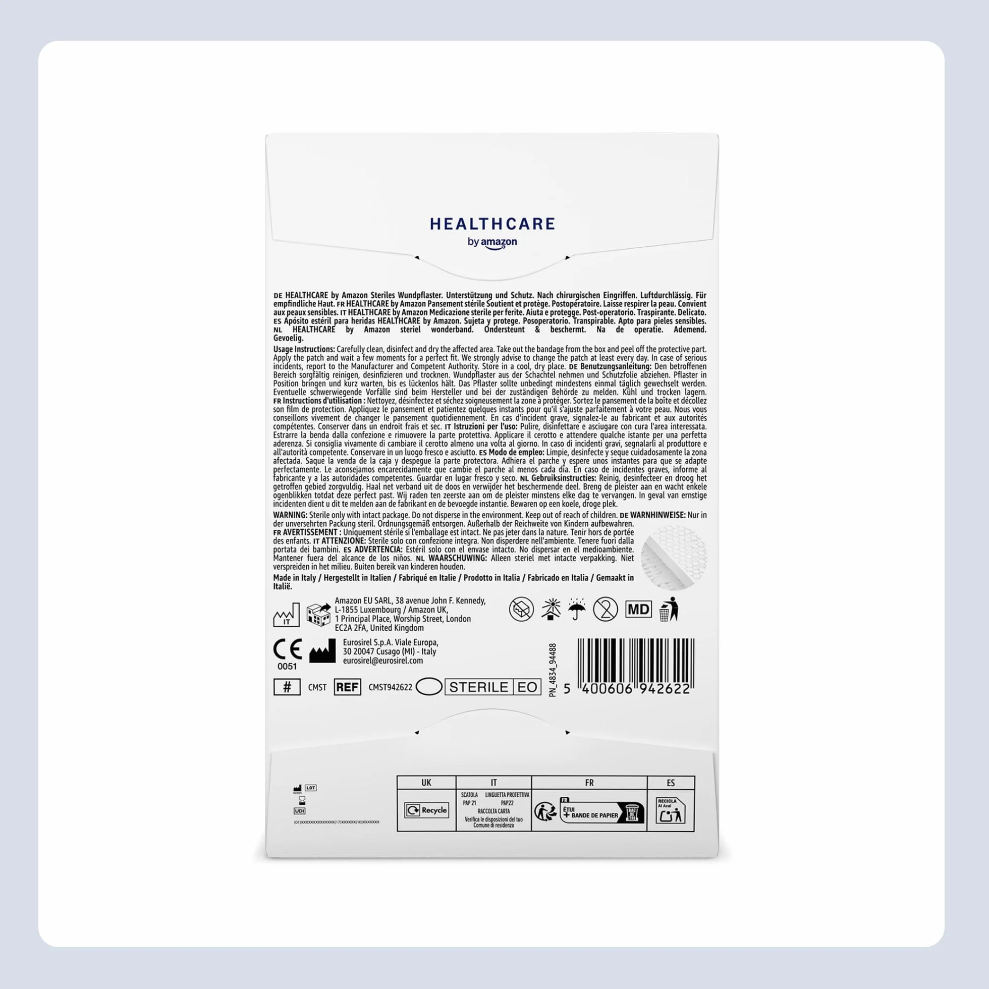 Healthcare By Amazon Apósito estéril para heridas, 20 yeso