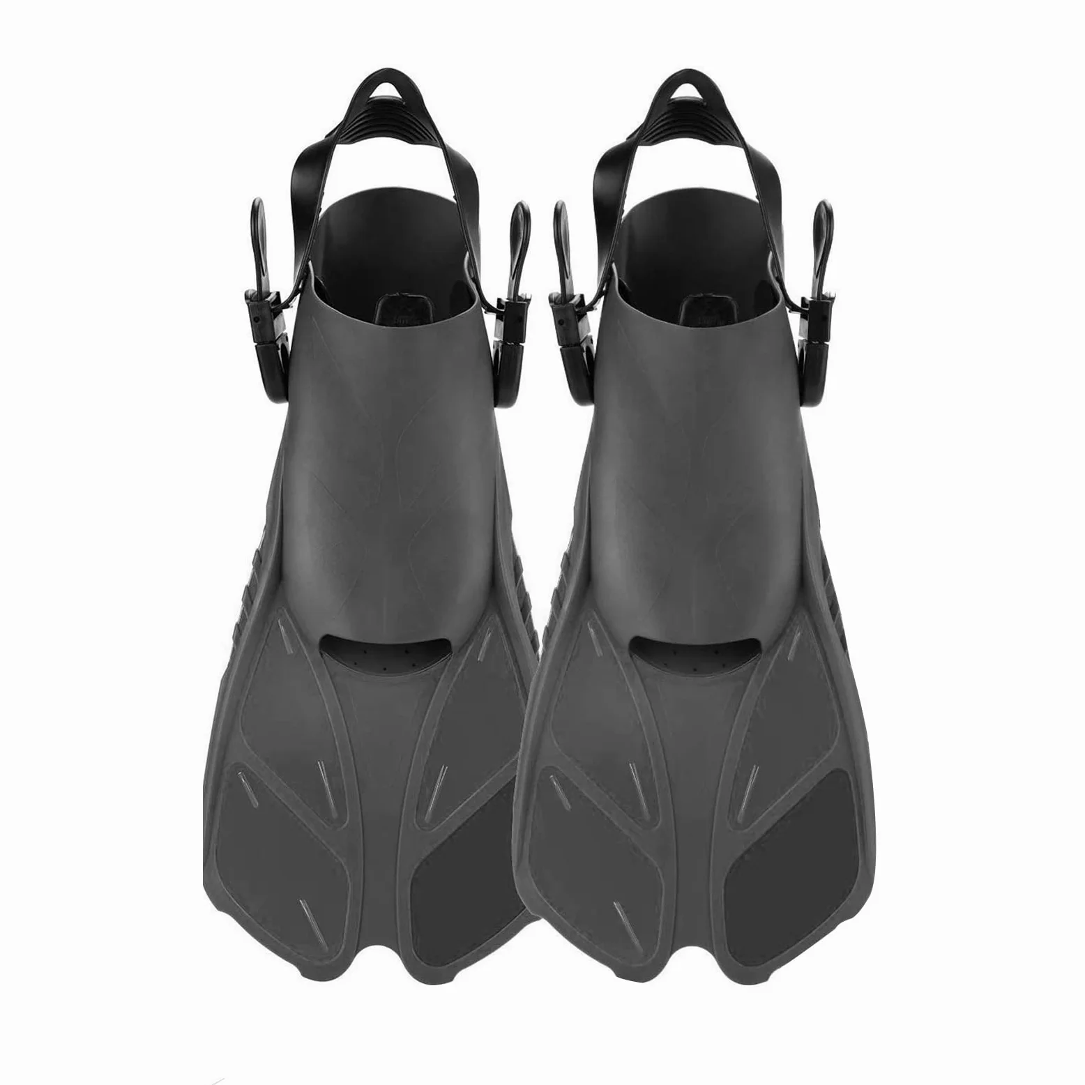 Aletas de buceo ajustables cortas para natación y piscina Snorkeling con bolsa para adultos y mujer, tacón abierto, color negro, S