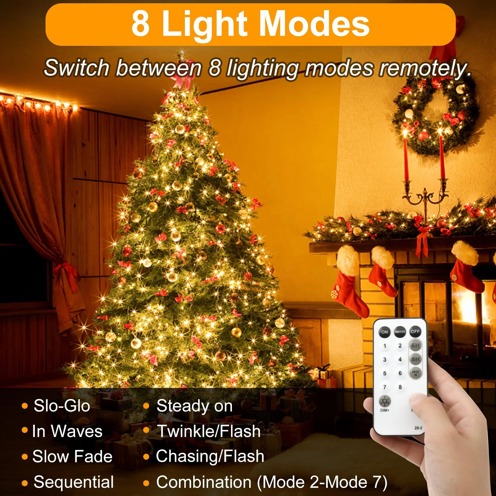 Realky Luces de Navidad 320 LED 38.2M 8 Modos con Control Remoto Blanco Cálido