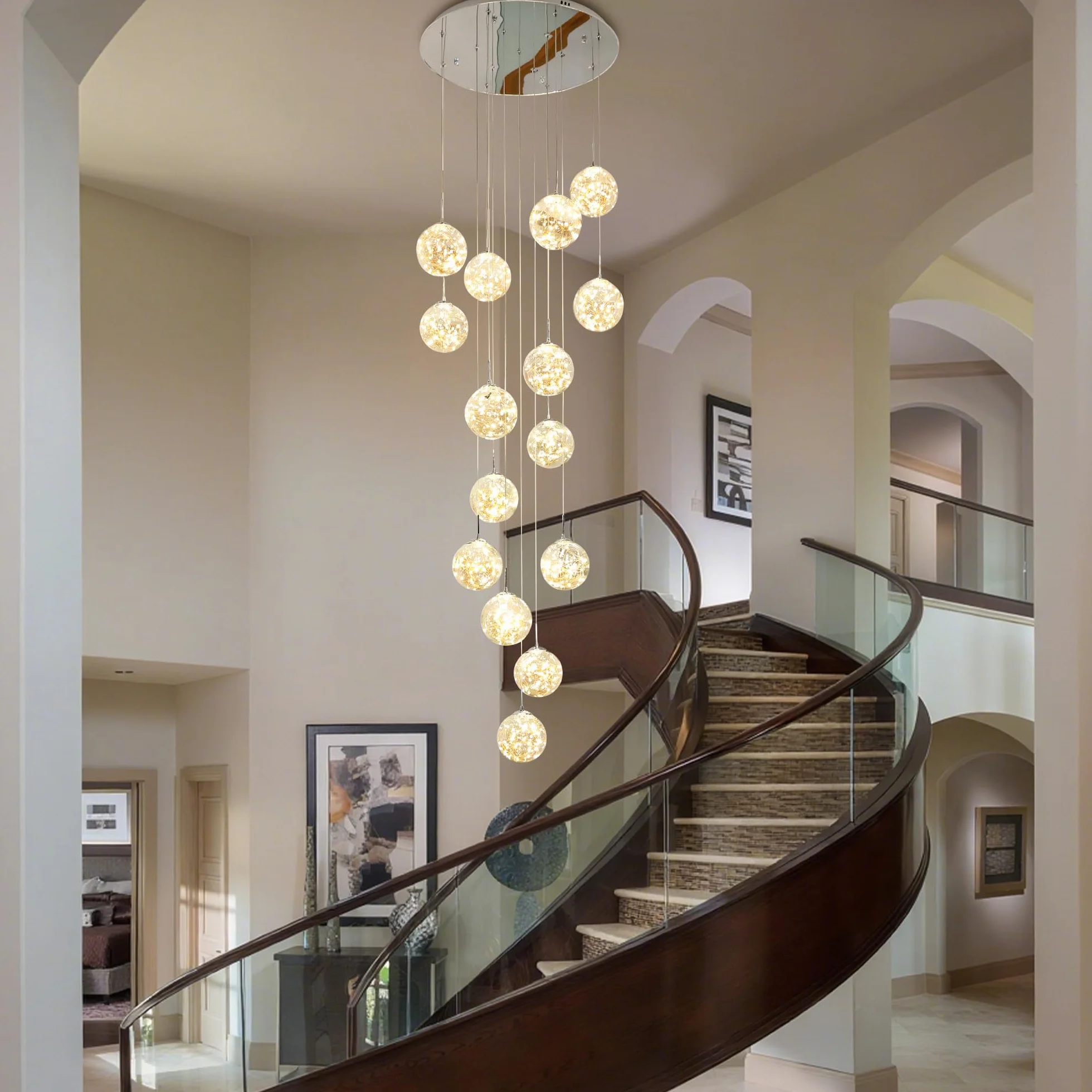 LED Lámpara Colgante 15 Bolas Cristal 75W Araña Gypsophila Ajustable Techo Moderna