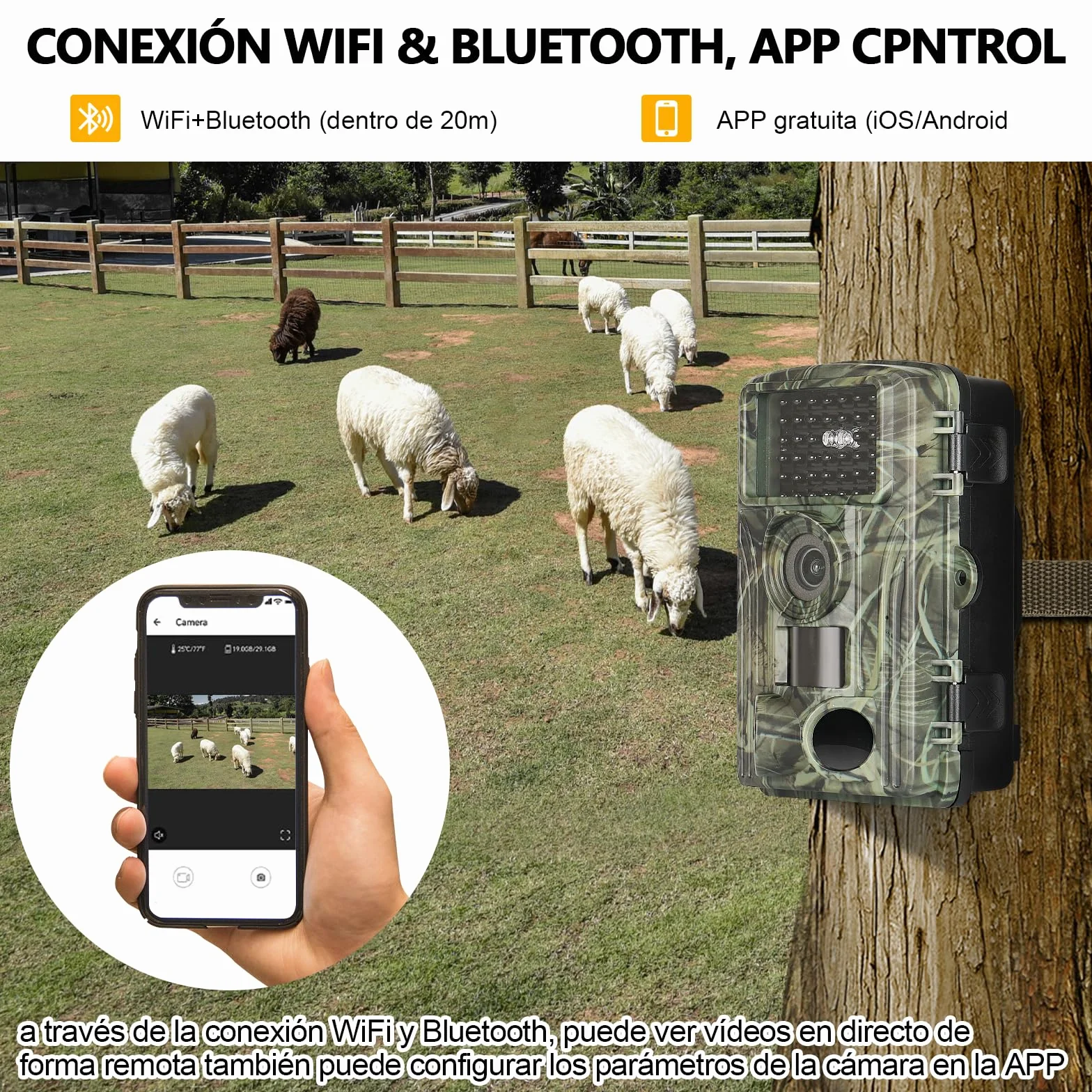 Camara Fototrampeo Caza 4K, WiFi Cámara de Caza con Tarjeta 32G, 120° Cámaras de Caza Vision Nocturna 2,0" LCD IP66 Cámara de Seguridad para Monitoreo de Vida Silvestre y Vigilancia del Hogar