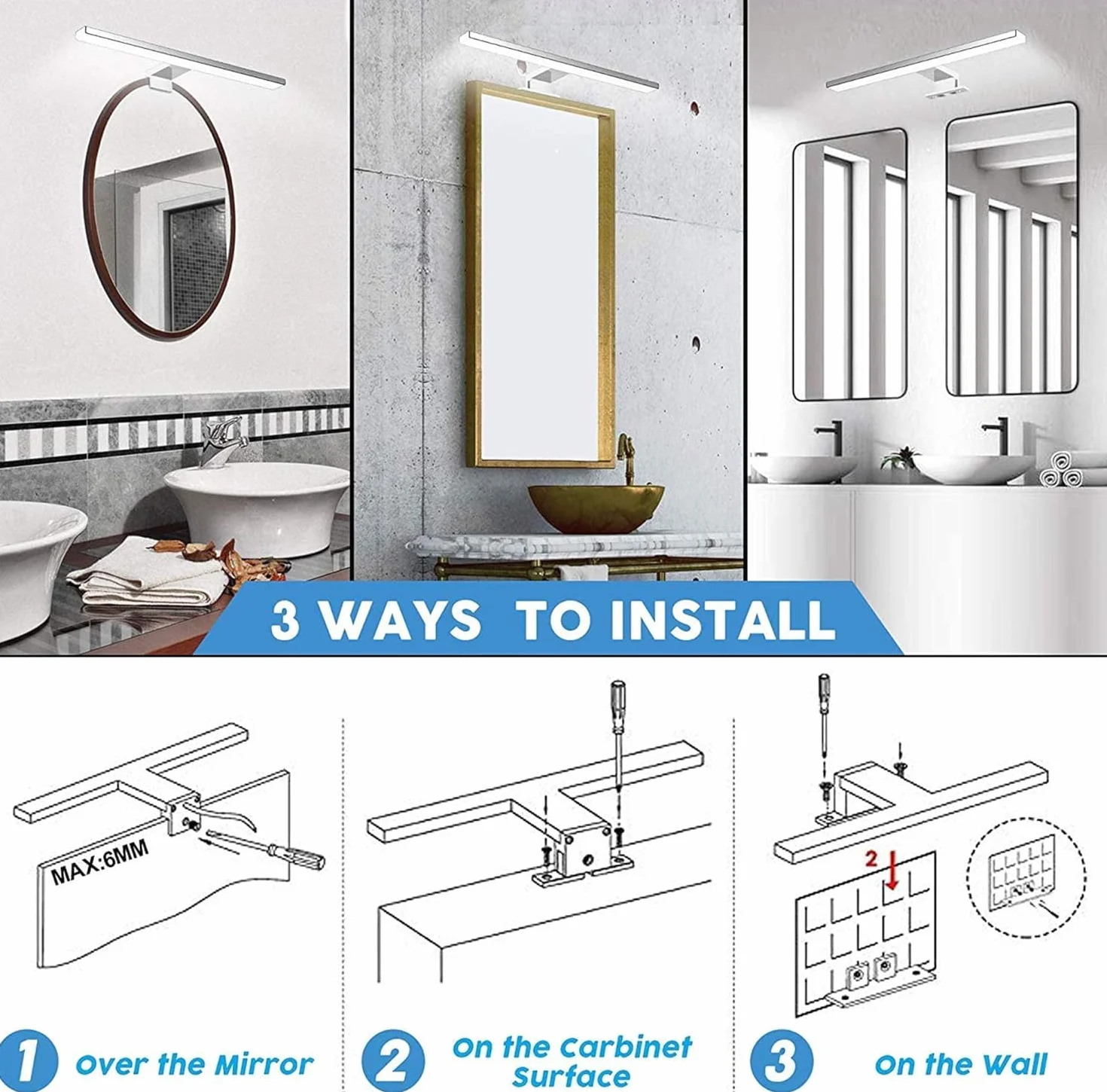Lámpara de Acero Inoxidable LED 3 en 1 Espejo Baño 5W 400LM 30cm 230V 4000K Blanco Neutro