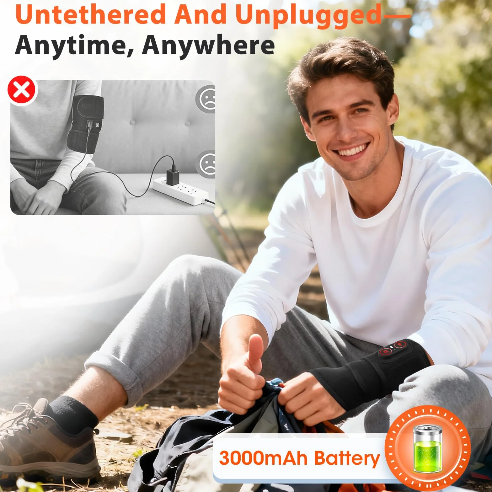 Almohadilla Térmica Para Muñeca Inalámbrica Con Vibración, Soporte Térmico Para Muñeca Portátil Con Luz Roja 660nm, 3 Niveles De Calor, 3 Modos De Vibración, Batería Integrada 3000mAh, Longitud 69cm
