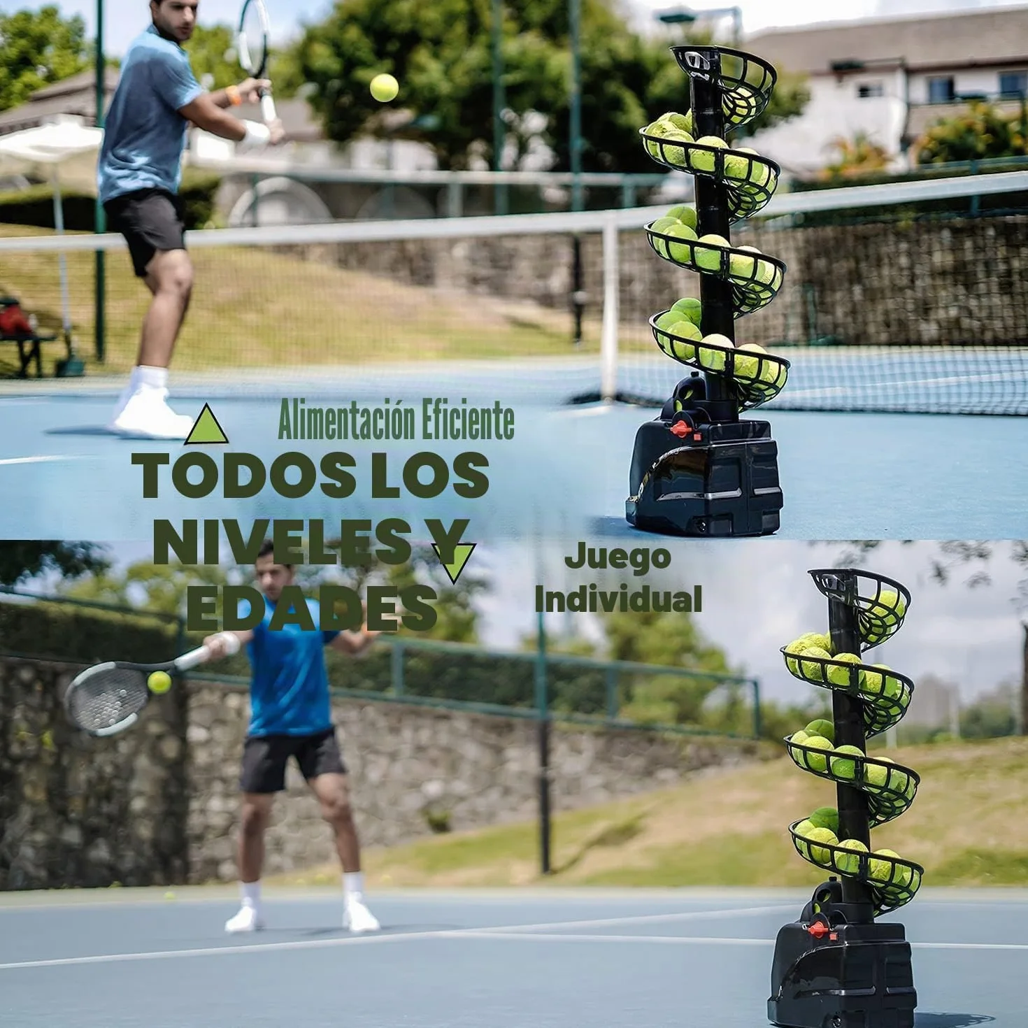 Máquina De Tenis (hasta30 Bolas)Entrenamiento de Tenis para principiantes/niños/entrenadores, cualquier nivel y edad, portátil para uso seguro en el hogar/cancha de tenis, AC&batería&Cable USB