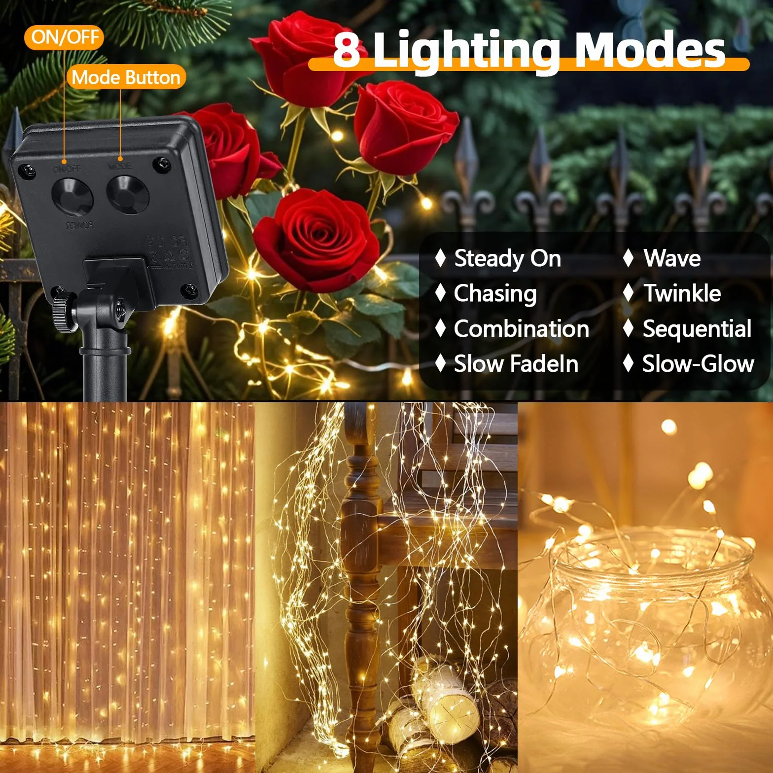 Guirnalda Luces Exterior Solar, 2 Pack Luces Solares LED 12m 120 LED IP65 Impermeable para Navidad