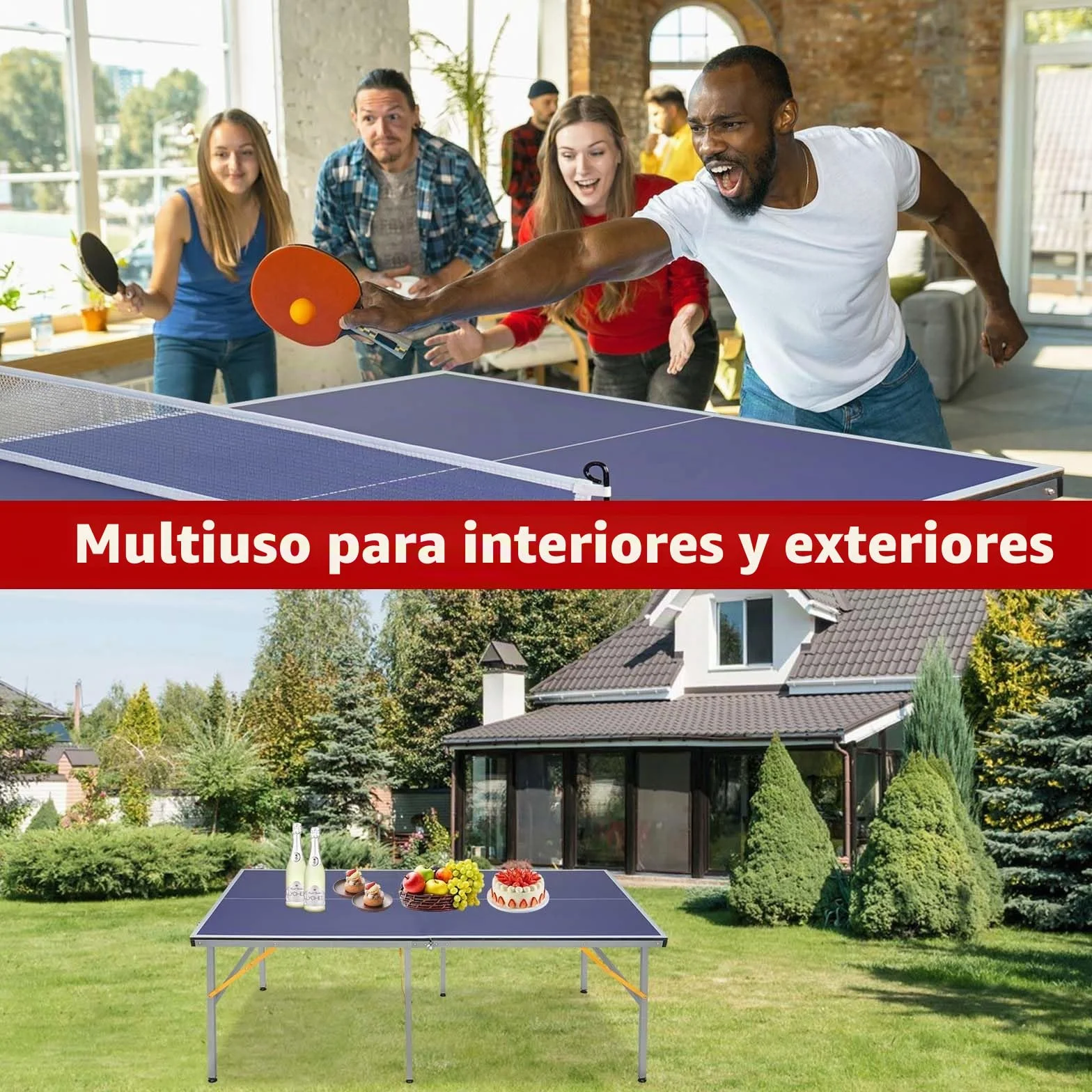 Mesa de Tenis de Mesa de Tamaño Mediano 1.8x0.9m - Mesa de Ping Pong Plegable y Portátil para Interior/Exterior con Red, 2 Palas de Tenis de Mesa y 3 Pelotas