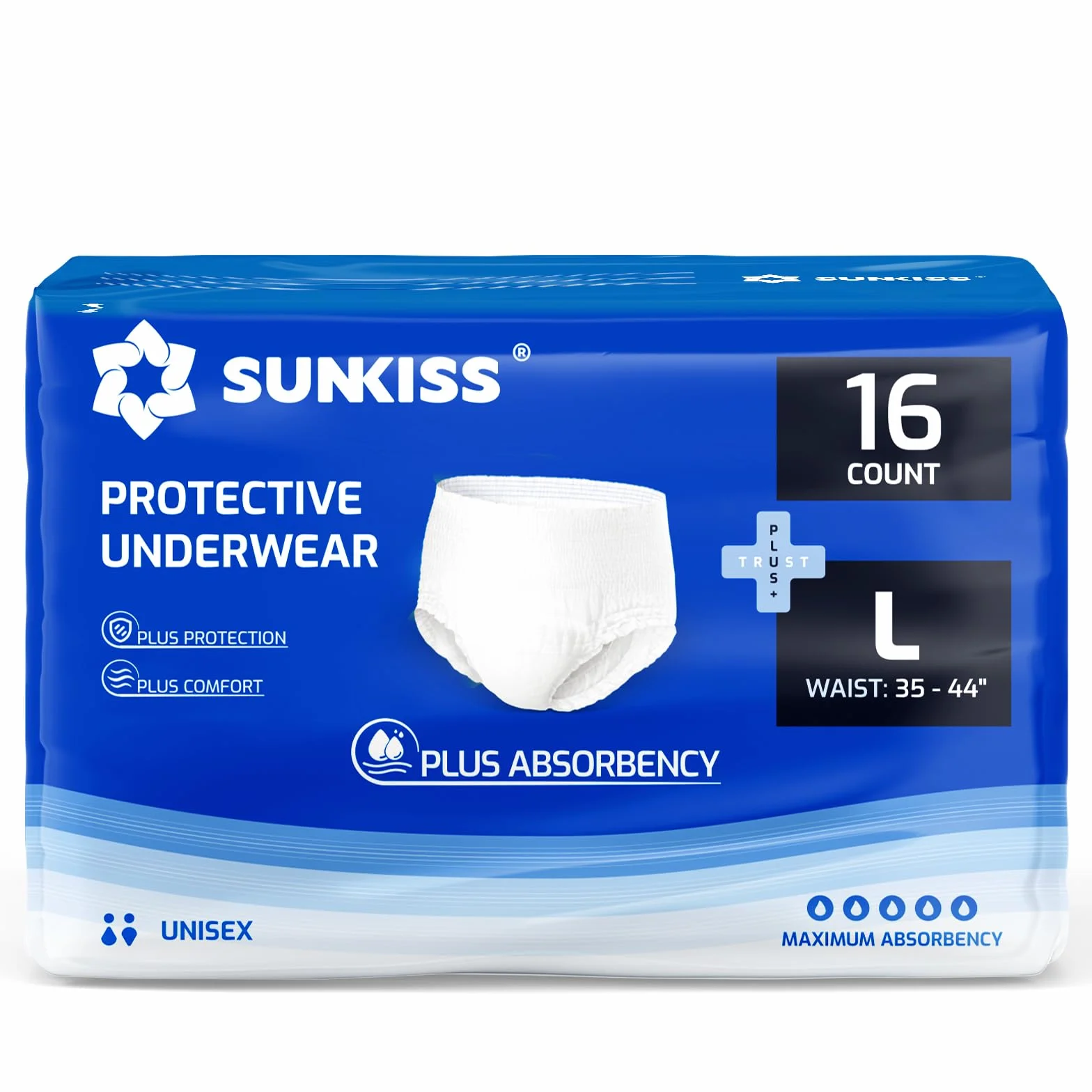 SUNKISS TrustPlus Pantalones Incontinencia Adultos Bragas Absorbentes Hombres Mujeres Talla L 16 Unidades