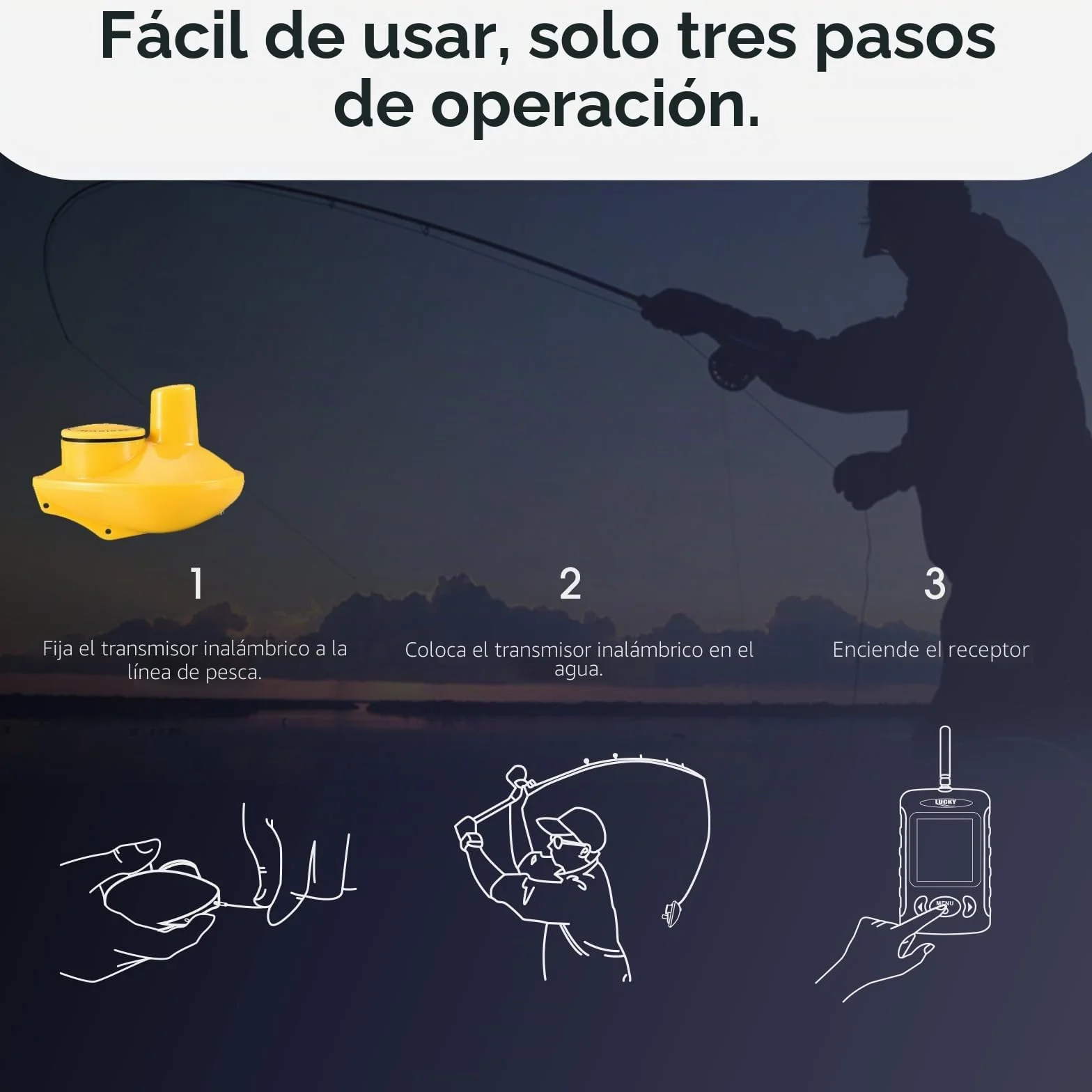 LUCKY Sonda de Pesca Inalámbrica con Indicador de Profundidad y Pantalla LCD FFW718