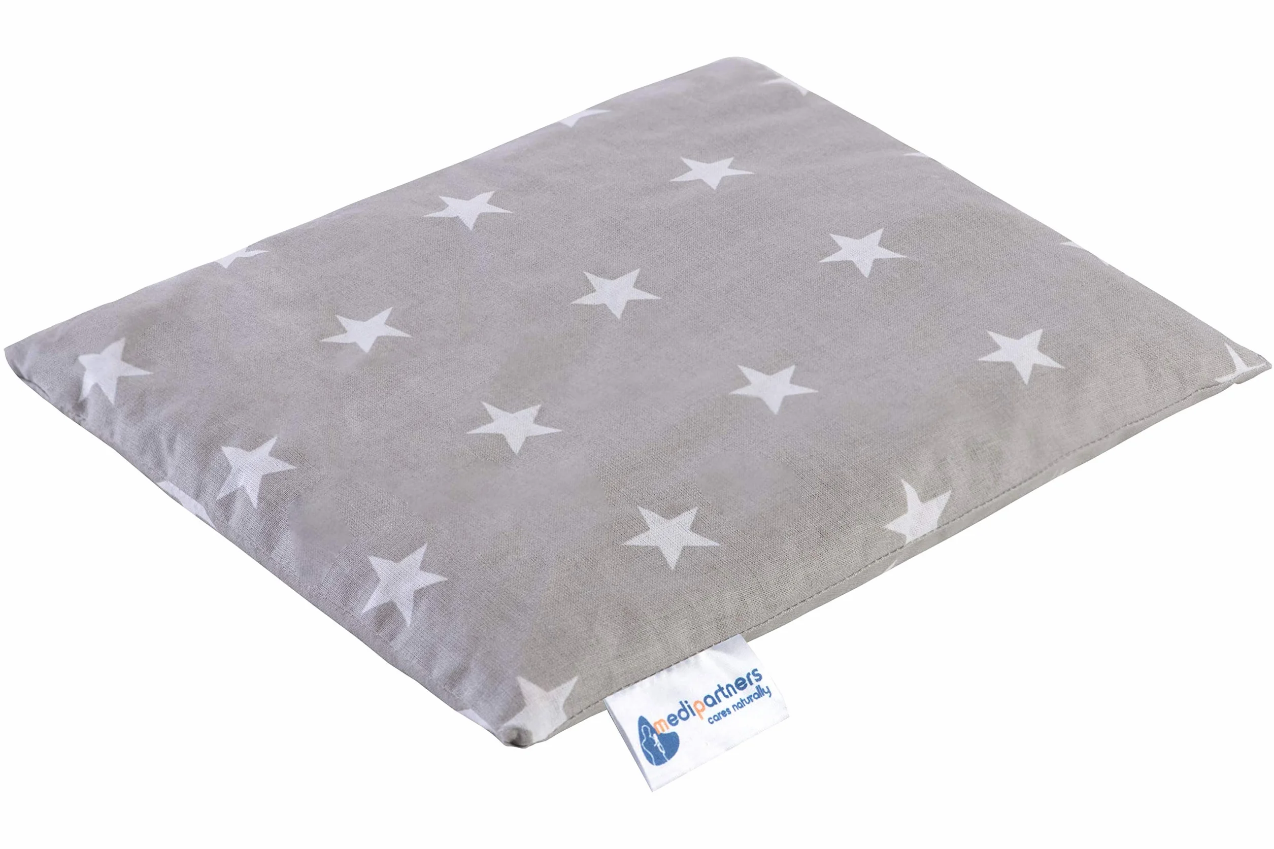 Saco de Semillas para Microondas 20x25cm 500g 100% Algodón Cojín Térmico Estrellas blancas sobre gris