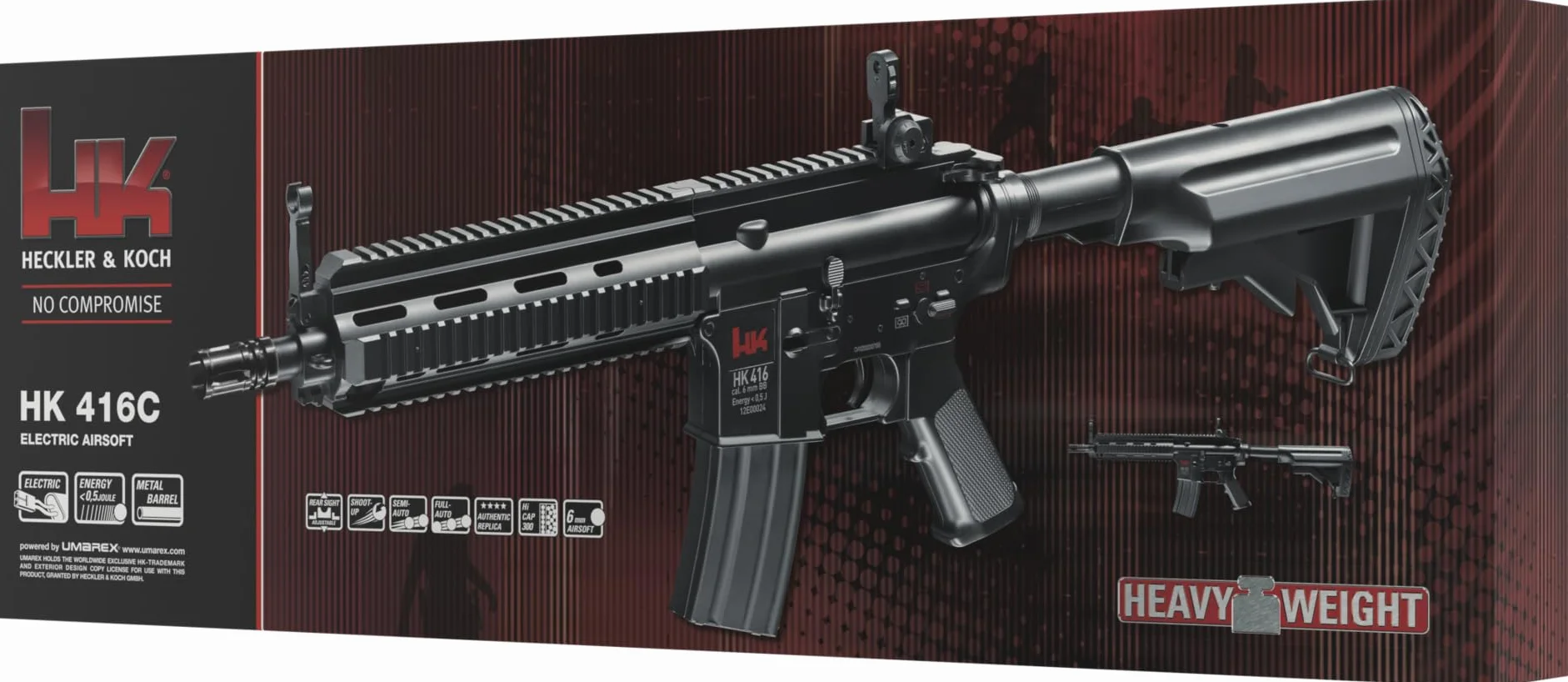 Heckler & Koch 2.5947 Hk416 D Cqb Rifle para Airsoft Semi-Auto, Negro, 6 mm