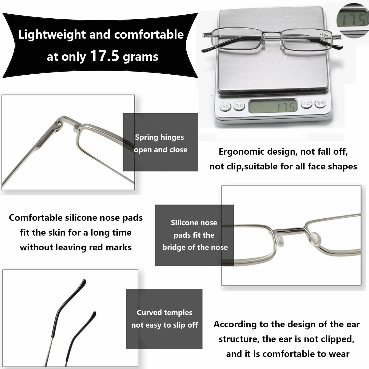 Gafas de lectura portátiles con forma de bolígrafo de metal anti luz azul 2.00