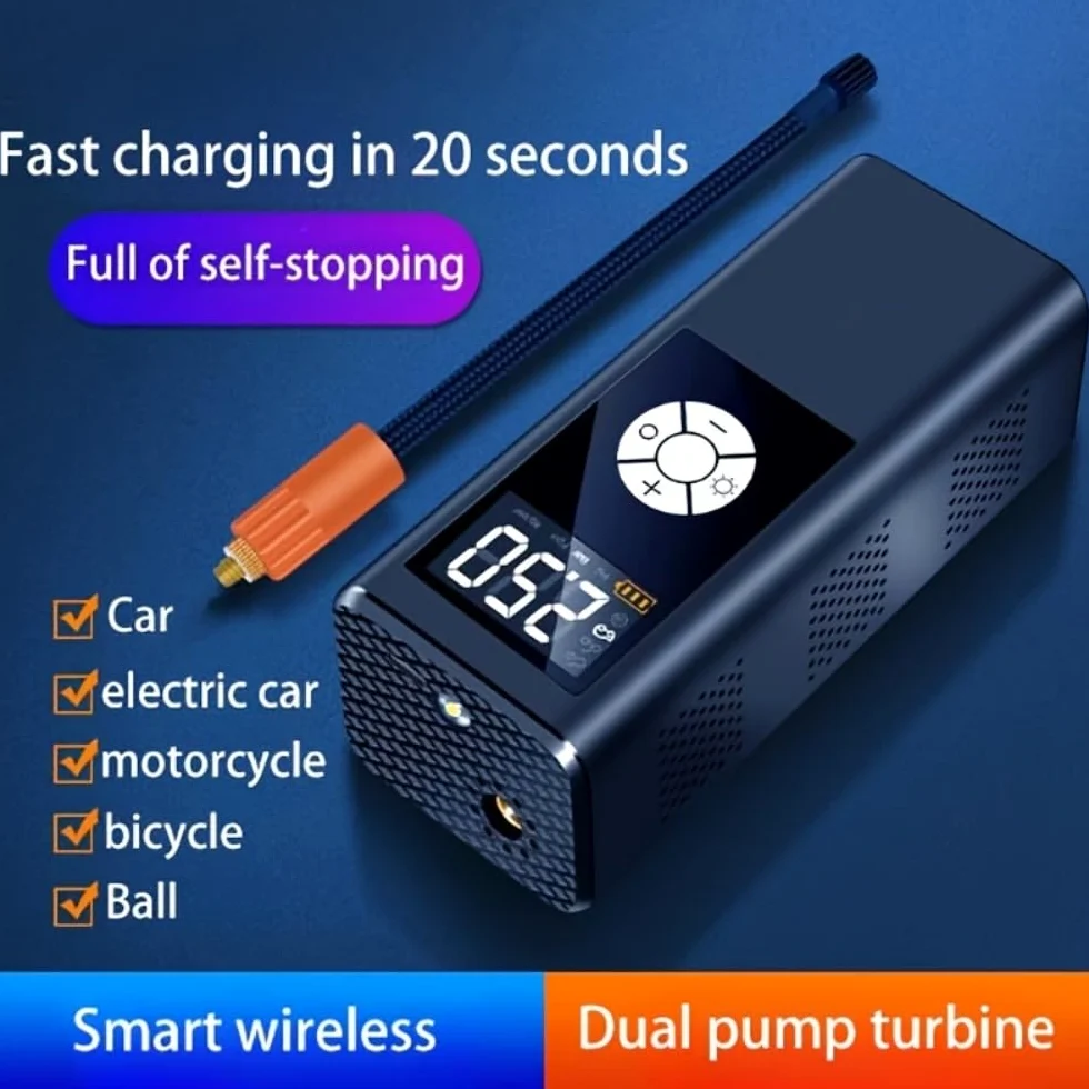 Bomba inflable inalámbrica para coche de alta potencia, portátil, pantalla digital inteligente, tesoro inflable, carga inalámbrica multifunción