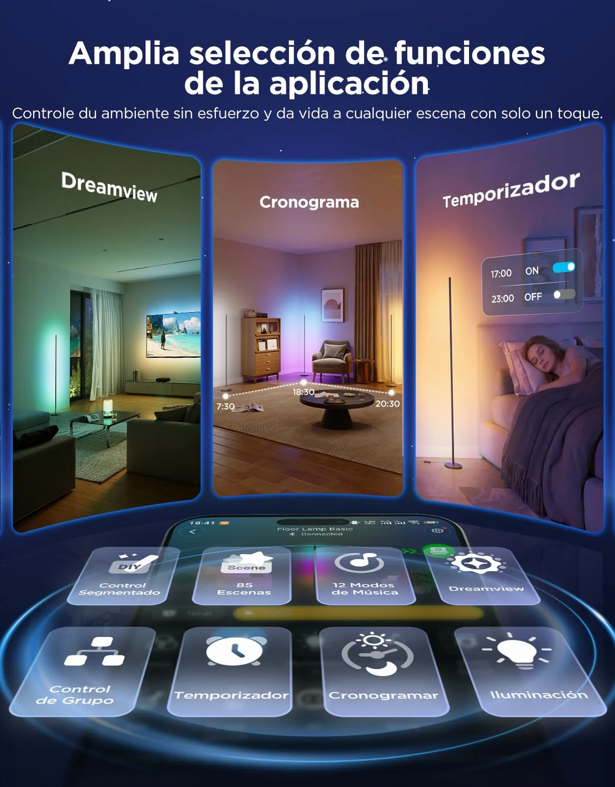 Govee Lámpara de Pie RGBIC LED 16 Millones de Colores 61 Modos de Escena Sincronización Musical Alexa Google Assistant Matter