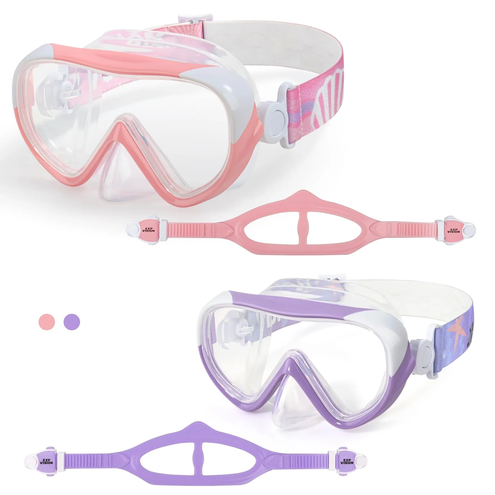 Máscara de natación para niños, gafas de natación de 180°, antivaho, a prueba de fugas, con cubierta para la nariz y correa de tela para niños de 4 a 14 años, para natación, esnórquel y buceo