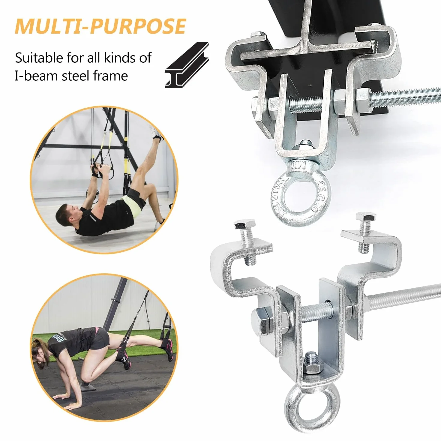 SQLJYU 4 Piezas Soporte Saco Boxeo, Soporte para Saco de Boxeo, Soporte Saco Boxeo Suelo Techo, para Viga Ajustable de 65 mm a 225 mm